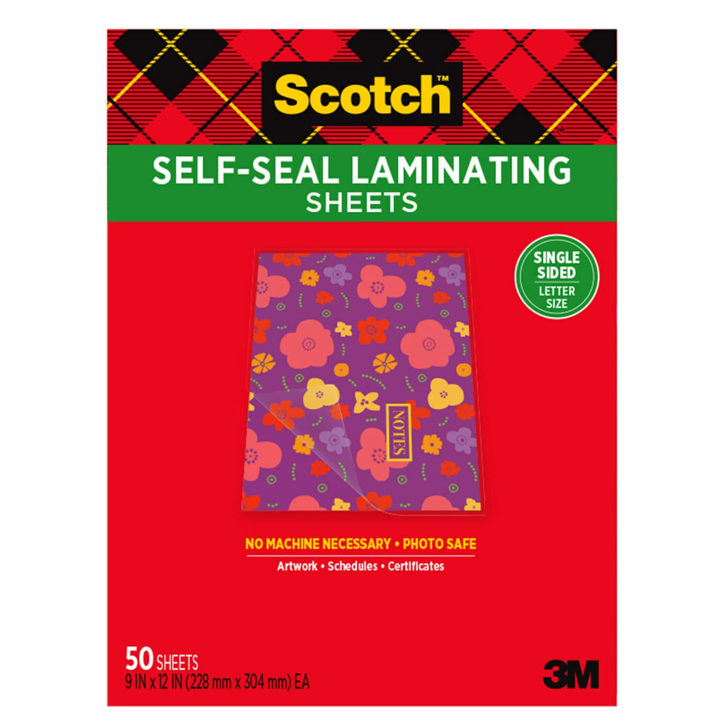 7100292354 - Scotch Laminating Sheets LS854SS-50, 9 in x 12 in (228 mm x 304 mm) Letter Size Single Sided