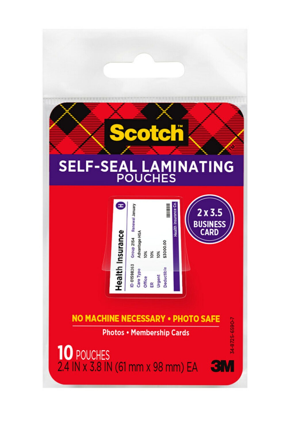 7100240572 - LS851-10G-SR Scotch Self-Sealing Laminating Pouches 2.4 in x 3.8 in (61 mm x 98 mm)