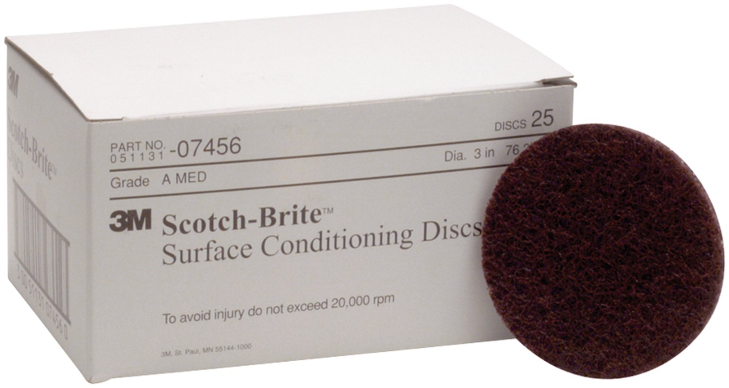 7000120659 - Scotch-Brite Surface Conditioning Disc, SC-DH, 07456, A/O Medium, 3 in
x NH, 25/Carton, 100 ea/Case