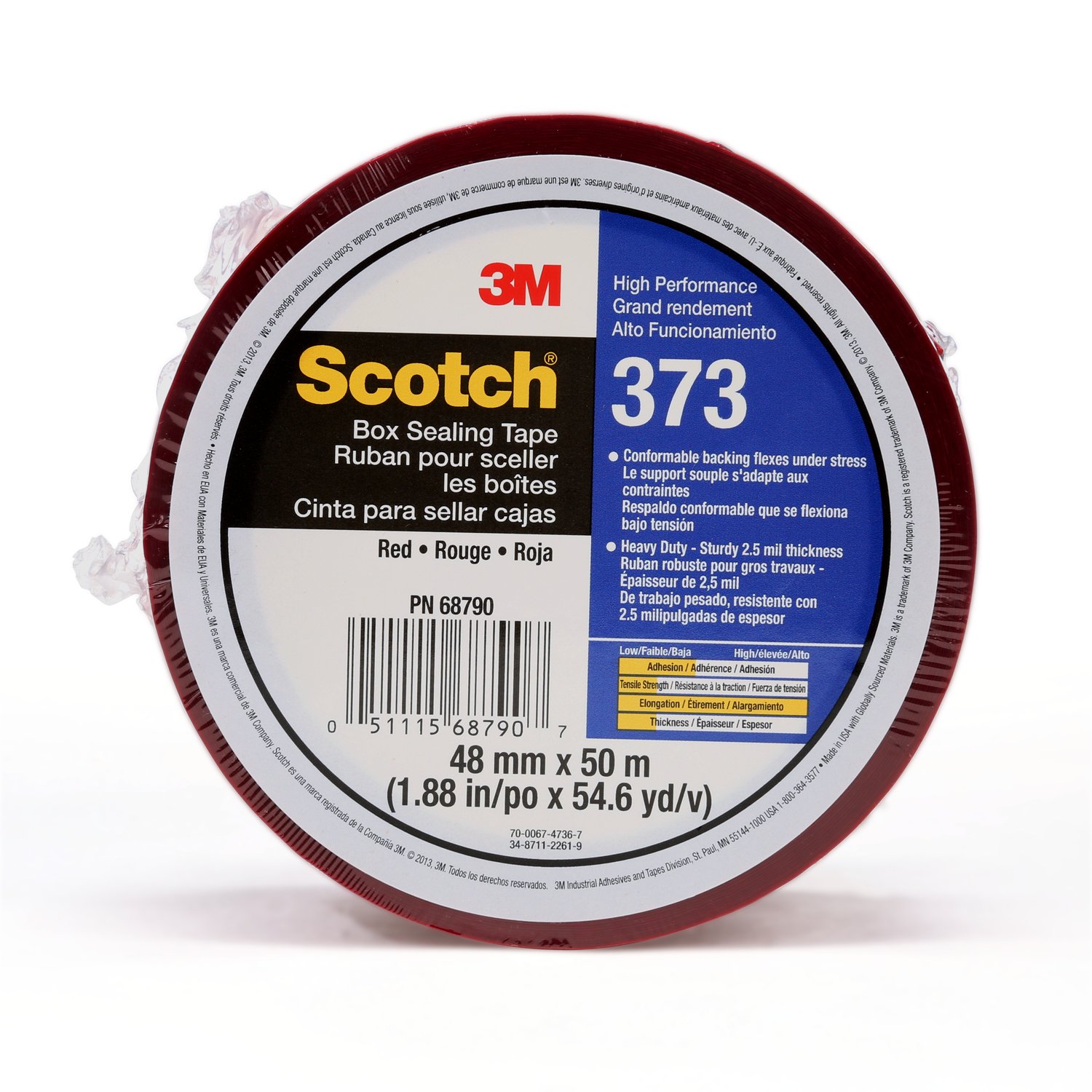 7010335126 - Scotch Box Sealing Tape 373, Red, 48 mm x 50 m, 36/Case, Individually
Wrapped Conveniently Packaged