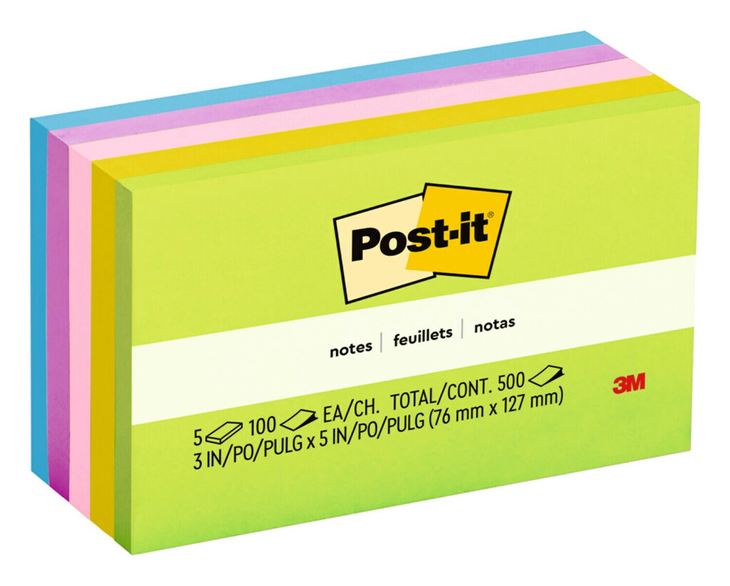 7100243047 - Post-it Notes 655-5UC, 3 in x 5 in (76 mm x 127 mm) Jaipur colors