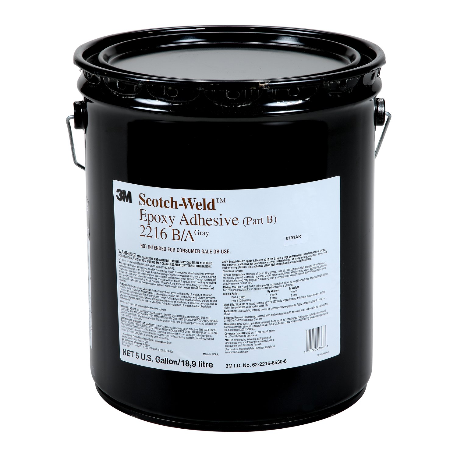 7000046360 - 3M Scotch-Weld Epoxy Adhesive 2216, Gray, Part B, 5 Gallon (Pail), 1
Can/Drum