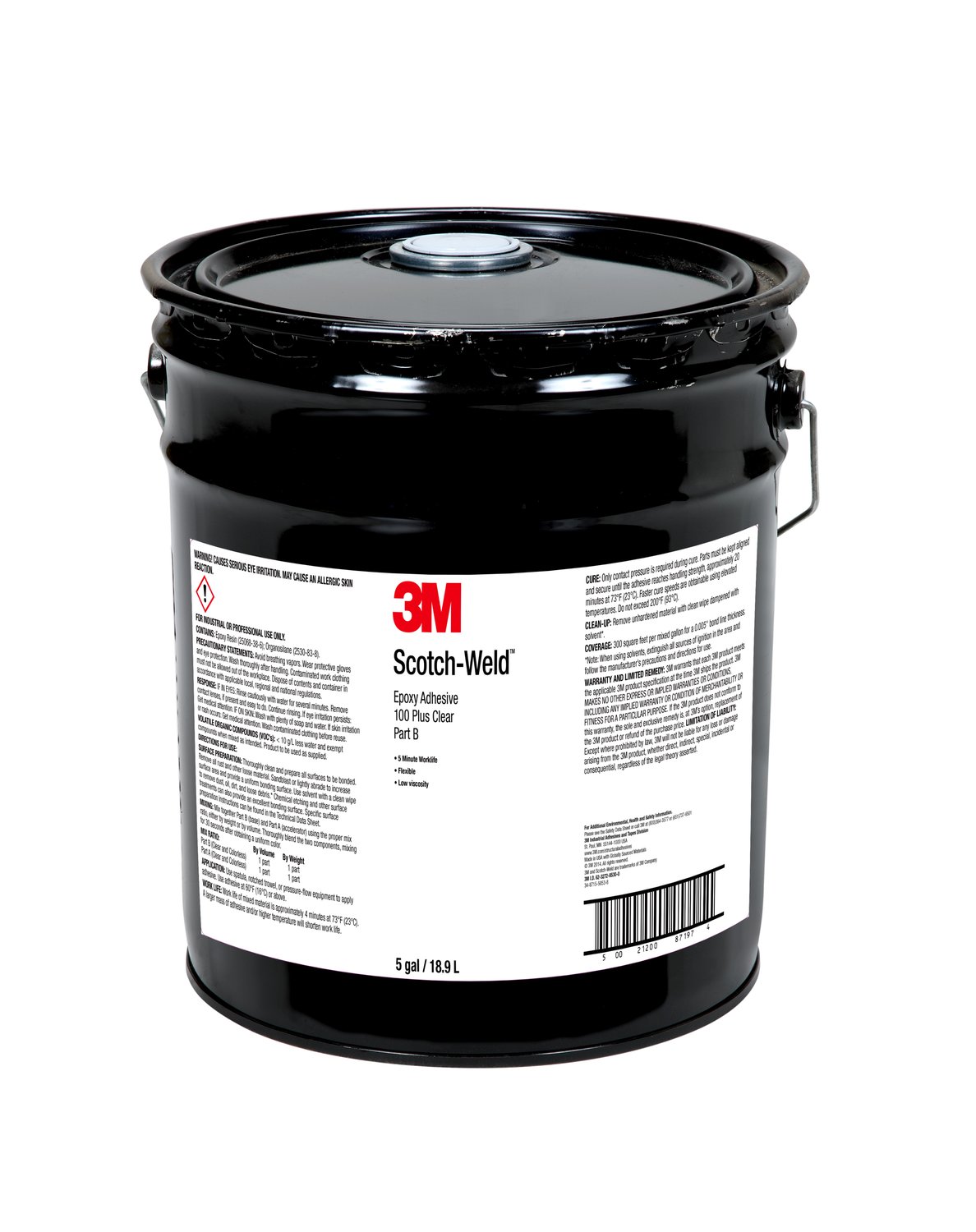 7100084539 - 3M Scotch-Weld Epoxy Adhesive 100 Plus, Clear, Part B, 5 Gallon
(Pail), Drum