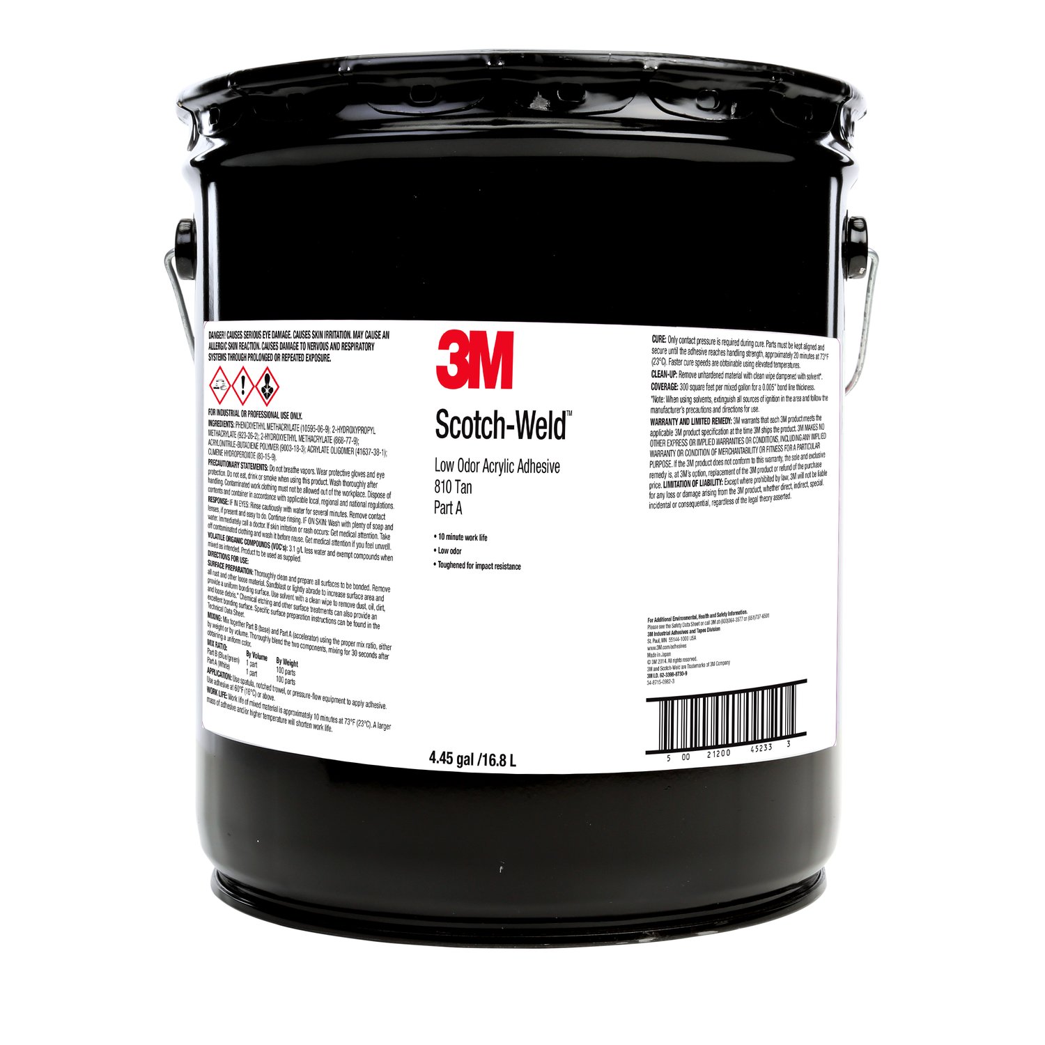 7100077450 - 3M Scotch-Weld Low Odor Acrylic Adhesive 810, Tan, Part A, 5 Gallon
(4.4 Gal Net), Drum