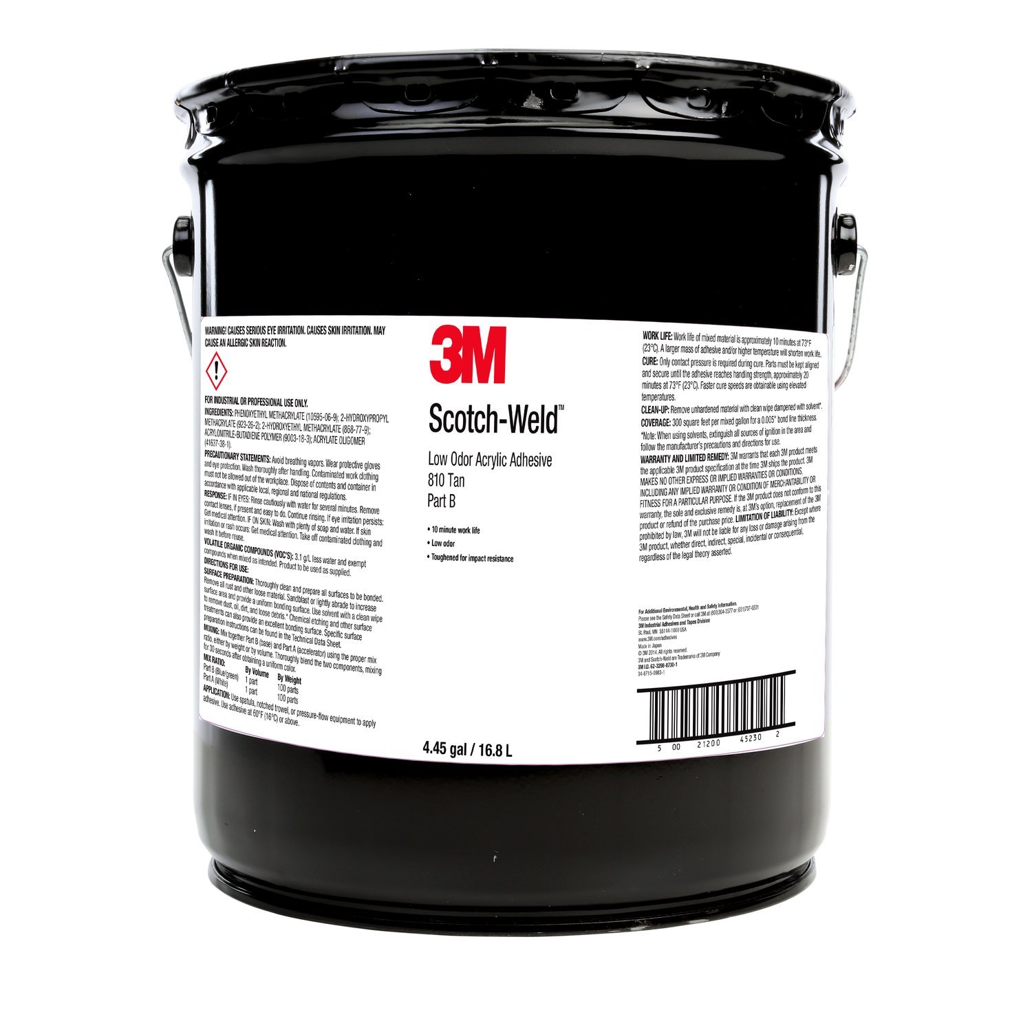 7100077451 - 3M Scotch-Weld Low Odor Acrylic Adhesive 810, Tan, Part B, 4.4 Gallon
(Pail), Drum