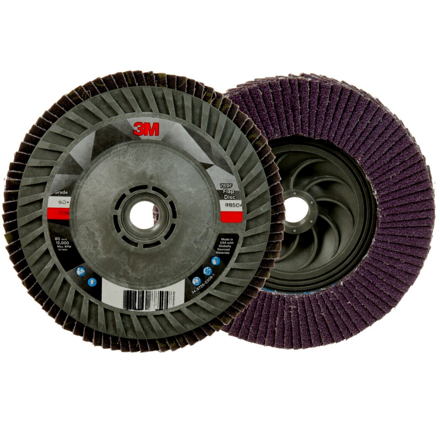 7100243780 - 3M Flap Disc 769F, 60+, T27 Quick Change, 5 in x 5/8 in-11, 10 ea/Case