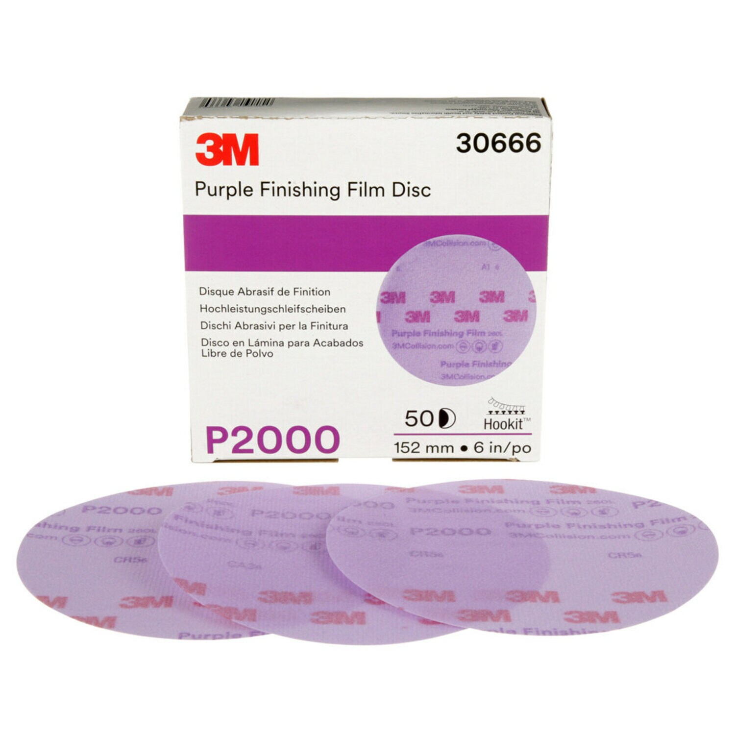 7100122798 - 3M Hookit Purple Finishing Film Abrasive Disc 260L, 30666, 6 in,
P2000, 50 discs per carton, 4 cartons per case