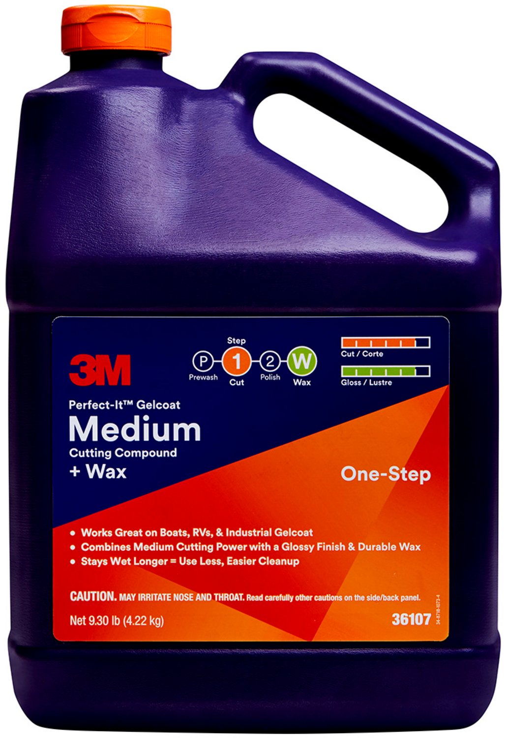 7100210893 - 3M Perfect-It Gelcoat Medium Cutting Compound + Wax, 36107, 1 gallon
(9.3 lb), 4 per case