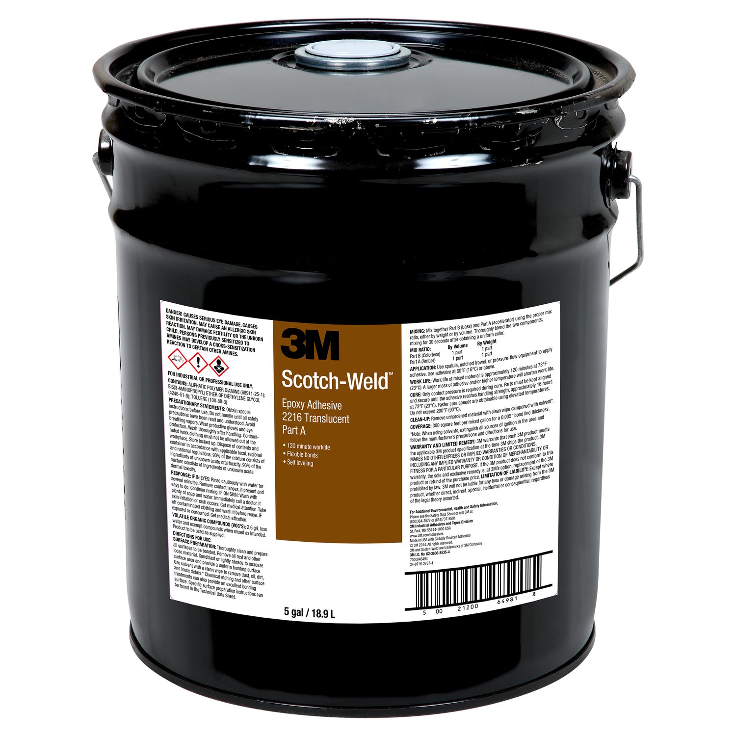 7000046494 - 3M Scotch-Weld Epoxy Adhesive 2216, Translucent, Part A, 5 Gallon Pour
Spout (Pail), 1 Can/Drum