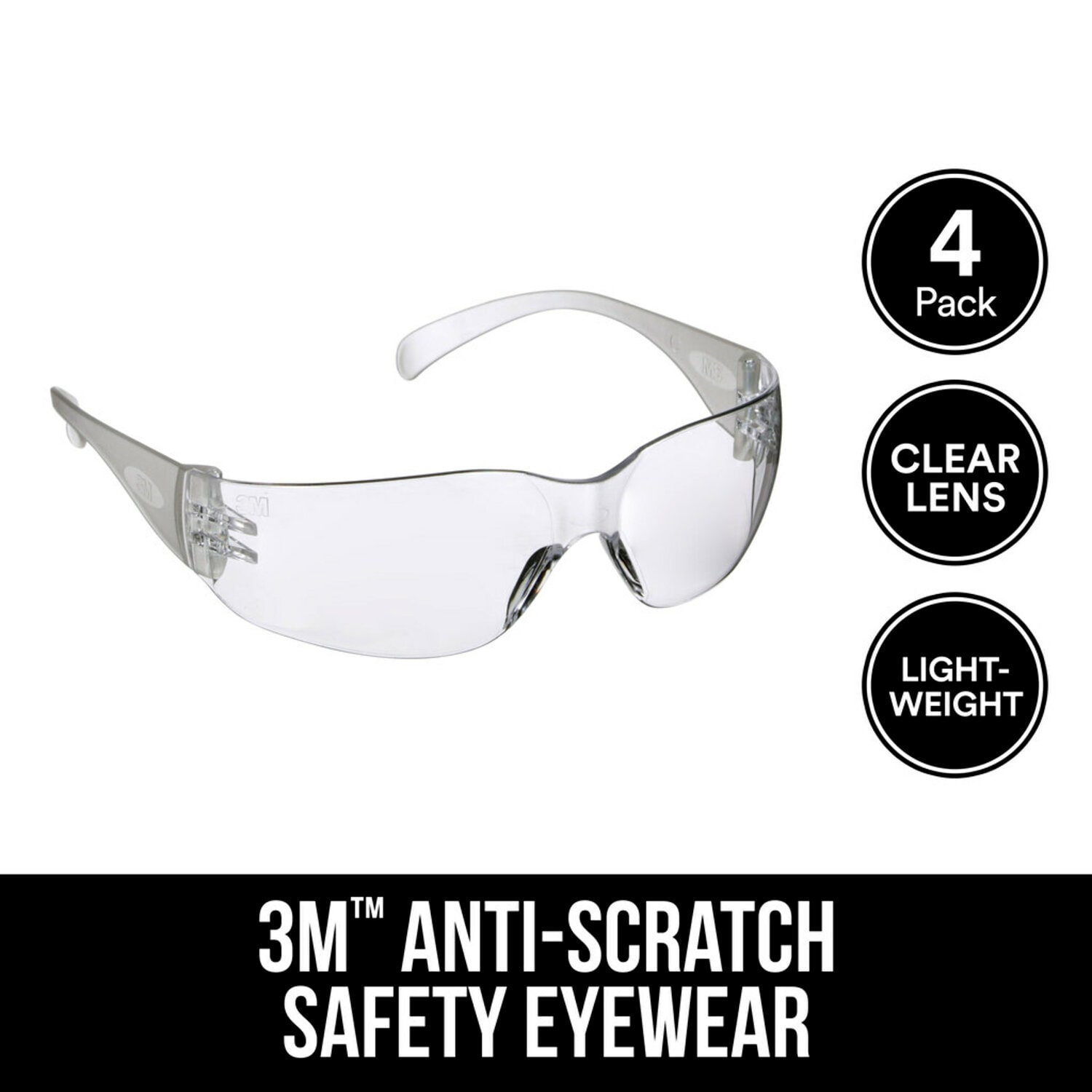 7100227088 - 3M Safety Eyewear 90953H4-DC, Clear, Clear Lens, Anti-Scratch, 10/case