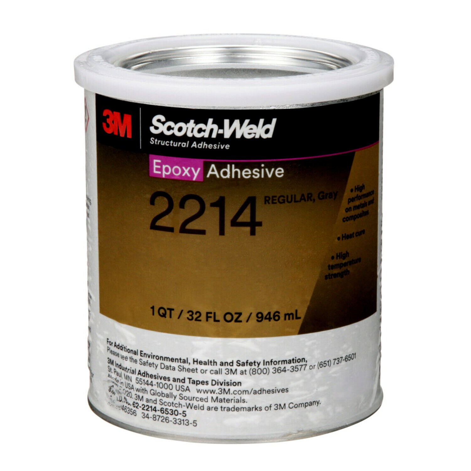 3M 2214 Scotch-Weld Epoxy Adhesive Regular Gray, 1 Quart, 2 per Case