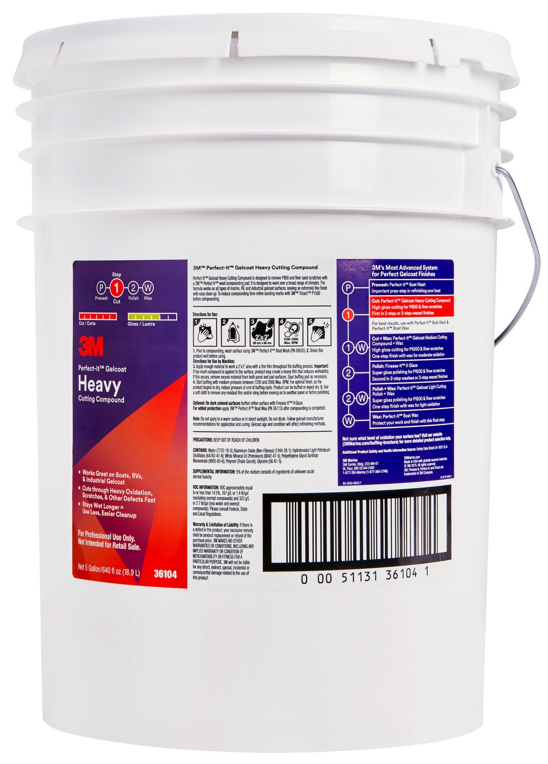 7100210898 - 3M Perfect-It Gelcoat Heavy Cutting Compound, 36104, 5 gallon (18.9
L), 1 per case