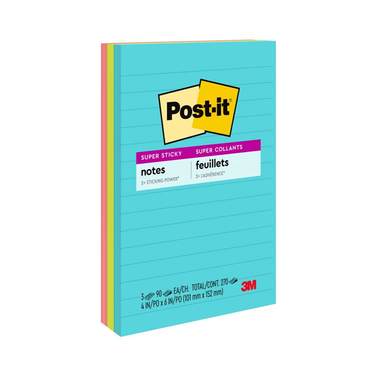  Post-it Super Sticky Notes, 8x6 in, 2 Pads, 2x the