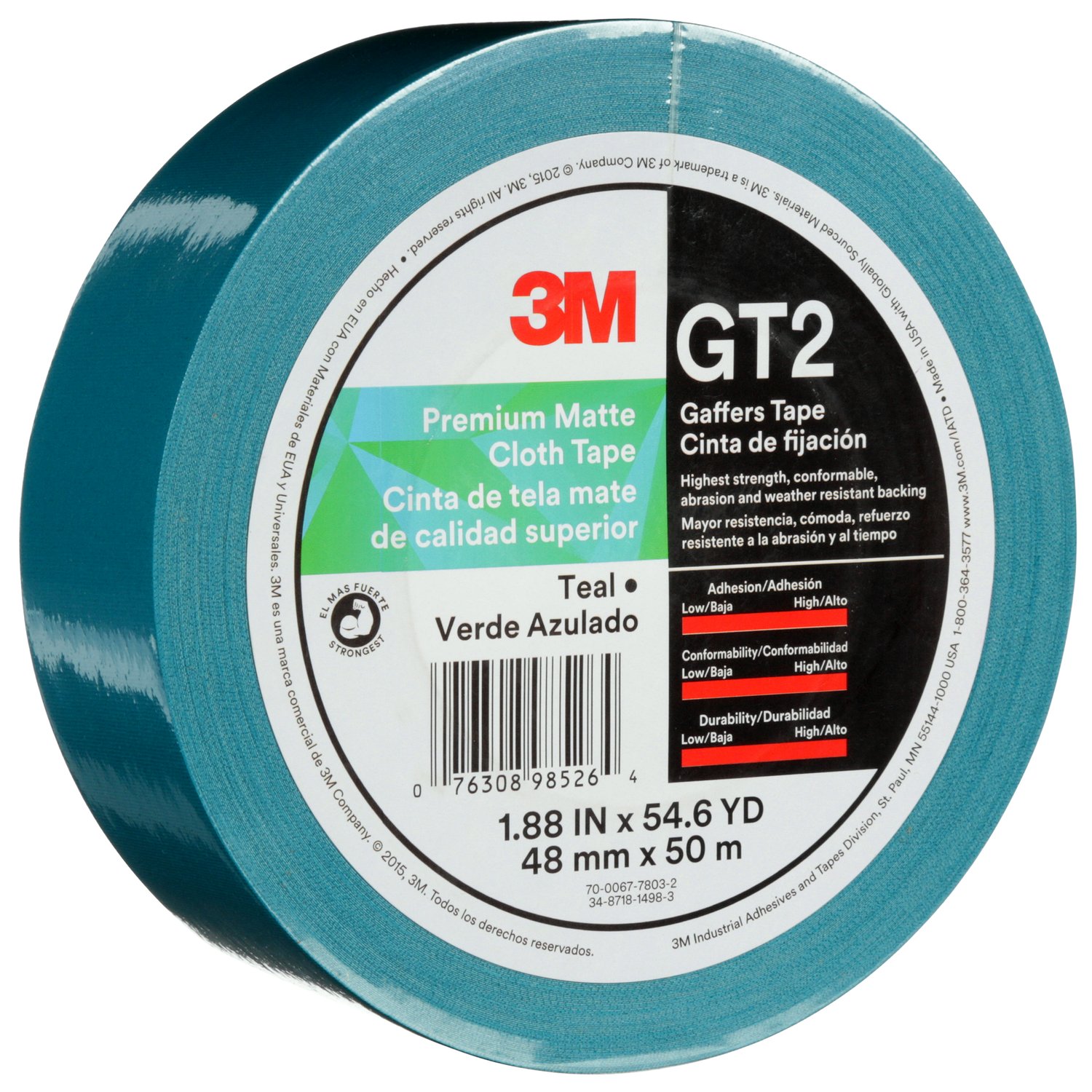 7010336135 - 3M Premium Matte Cloth (Gaffers) Tape GT2, Teal, 48 mm x 50 m, 11 mil,
24/Case