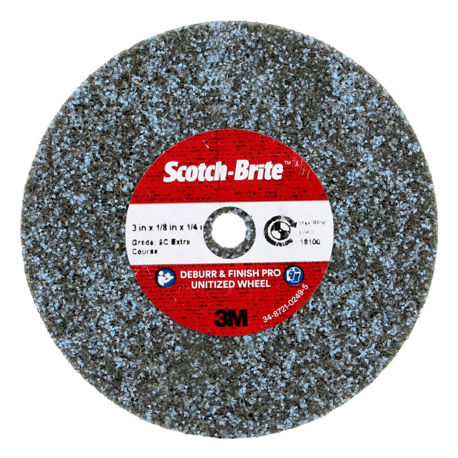 7100290243 - Scotch-Brite Deburr & Finish Pro Unitized Wheel, DP-UW, 9C Extra
Coarse+, 3 in x 1/8 in x 1/4 in, 40 ea/Case