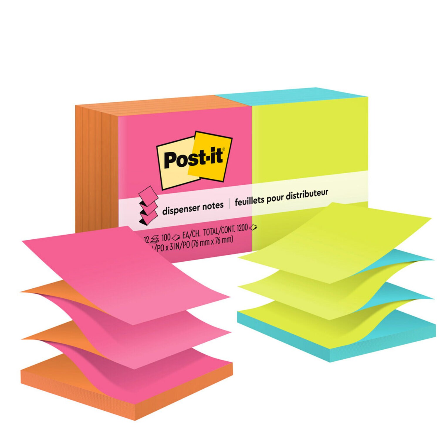 7100283274 - Post-it Pop-up Notes R330-N-ALT, 3 in x 3 in (76 mm x 76 mm) Neon Colors, Alternating Colors in Pads