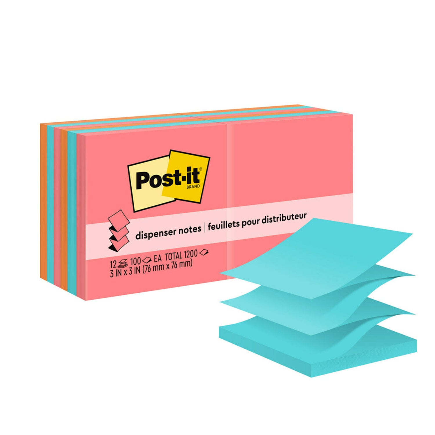 7100050922 - Post-it Dispenser Pop-up Notes R330-12AN 3 in x 3, Poptimistic Collection, 12 Pads/Pack, 100 Sheets/Pad