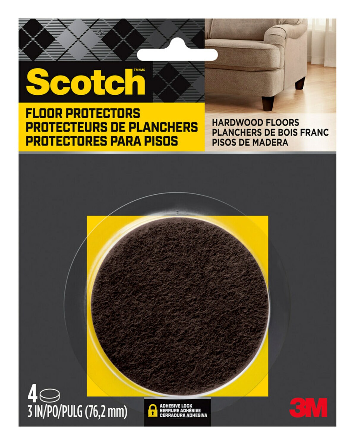 7100097908 - Scotch Round Felt Pads SP828-NA, Brown, 3 in, 4/pk