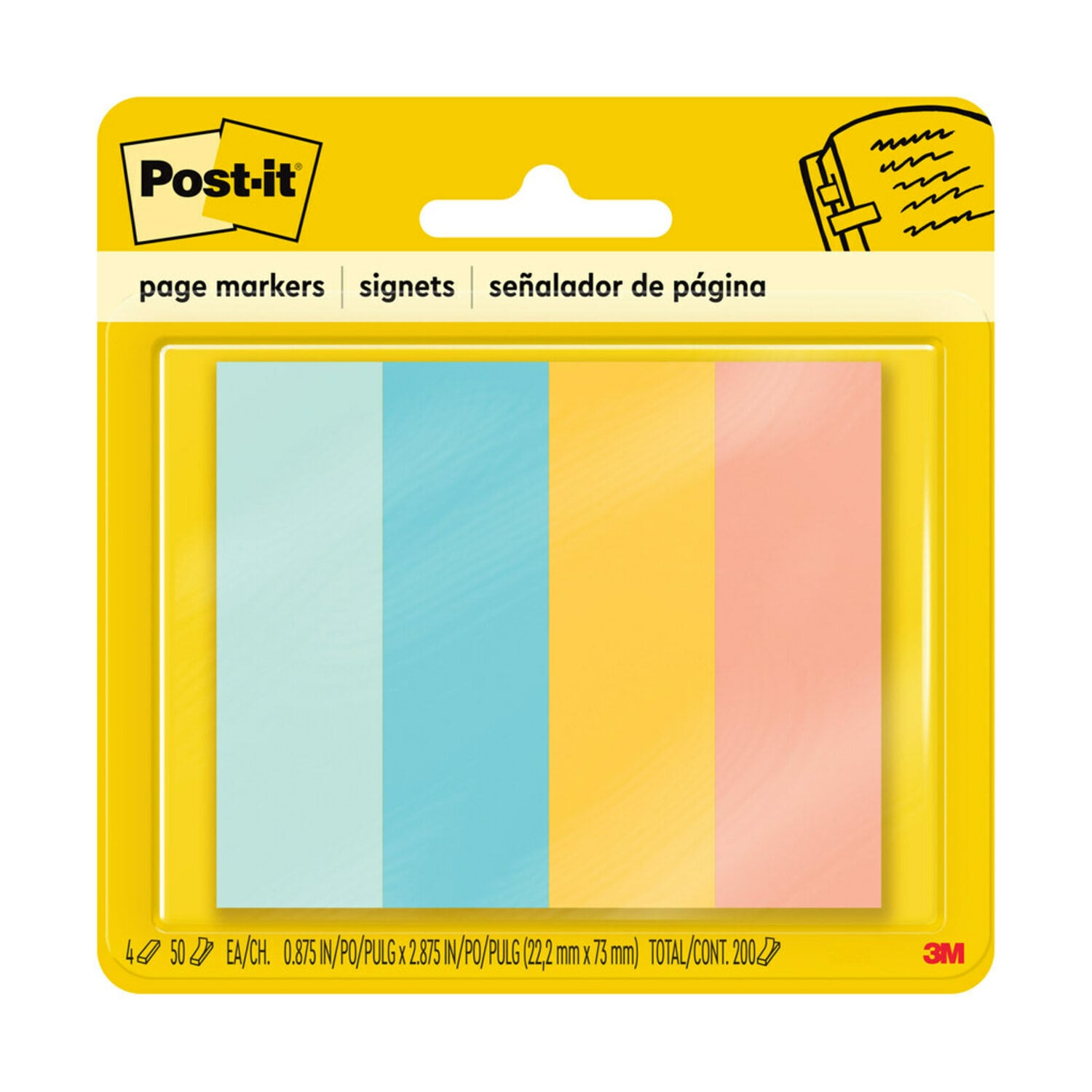 7100036472 - Post-it Page Marker 671-4AF, 7/8 in x 2 7/8 in x (22,2 mm x 73 mm)
Assorted Colors