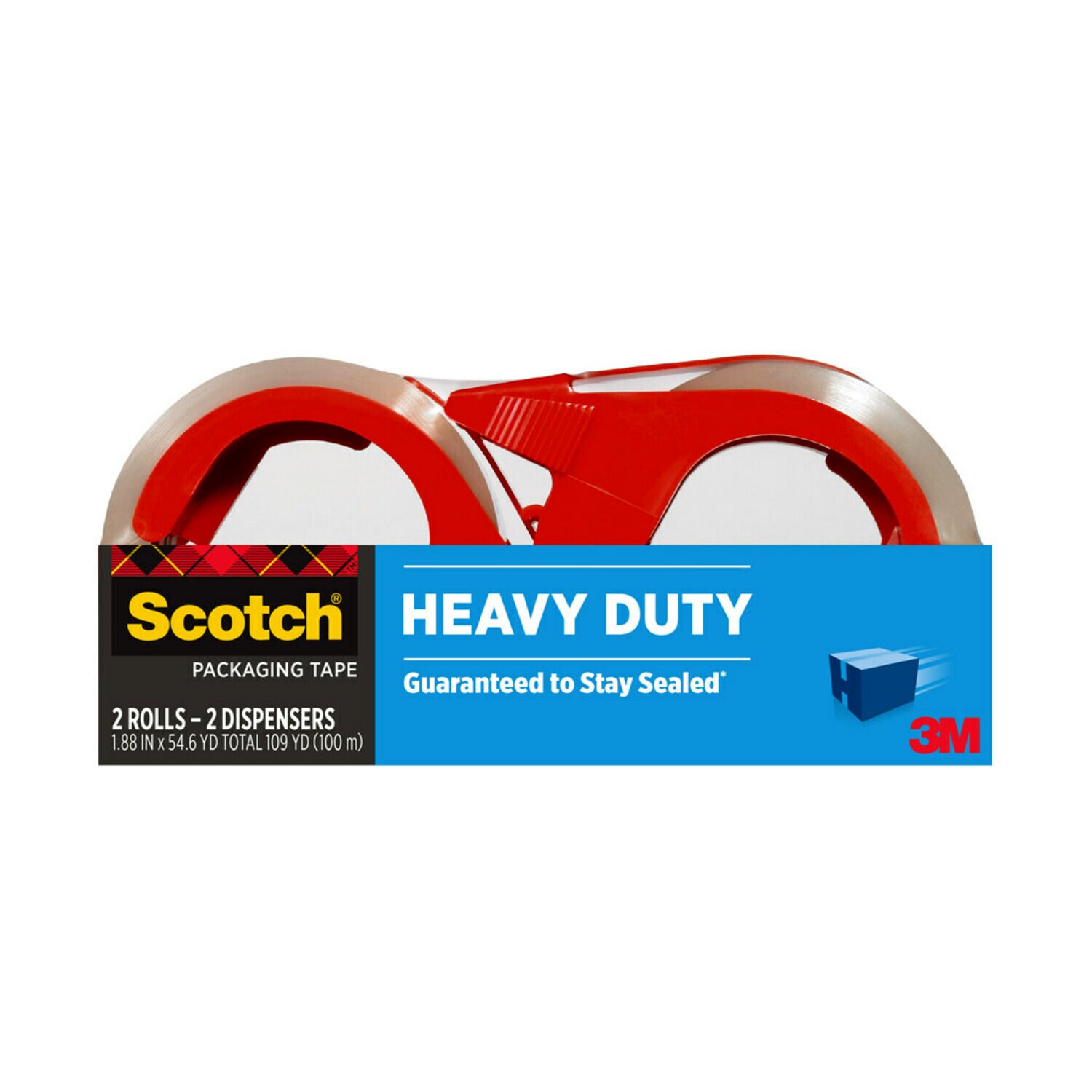 7100253510 - Scotch Heavy Duty Shipping Packaging Tape 3850-2RD-12GC, 1.88 in x 54.6 yd (48 mm x 50 m) with Dispensers