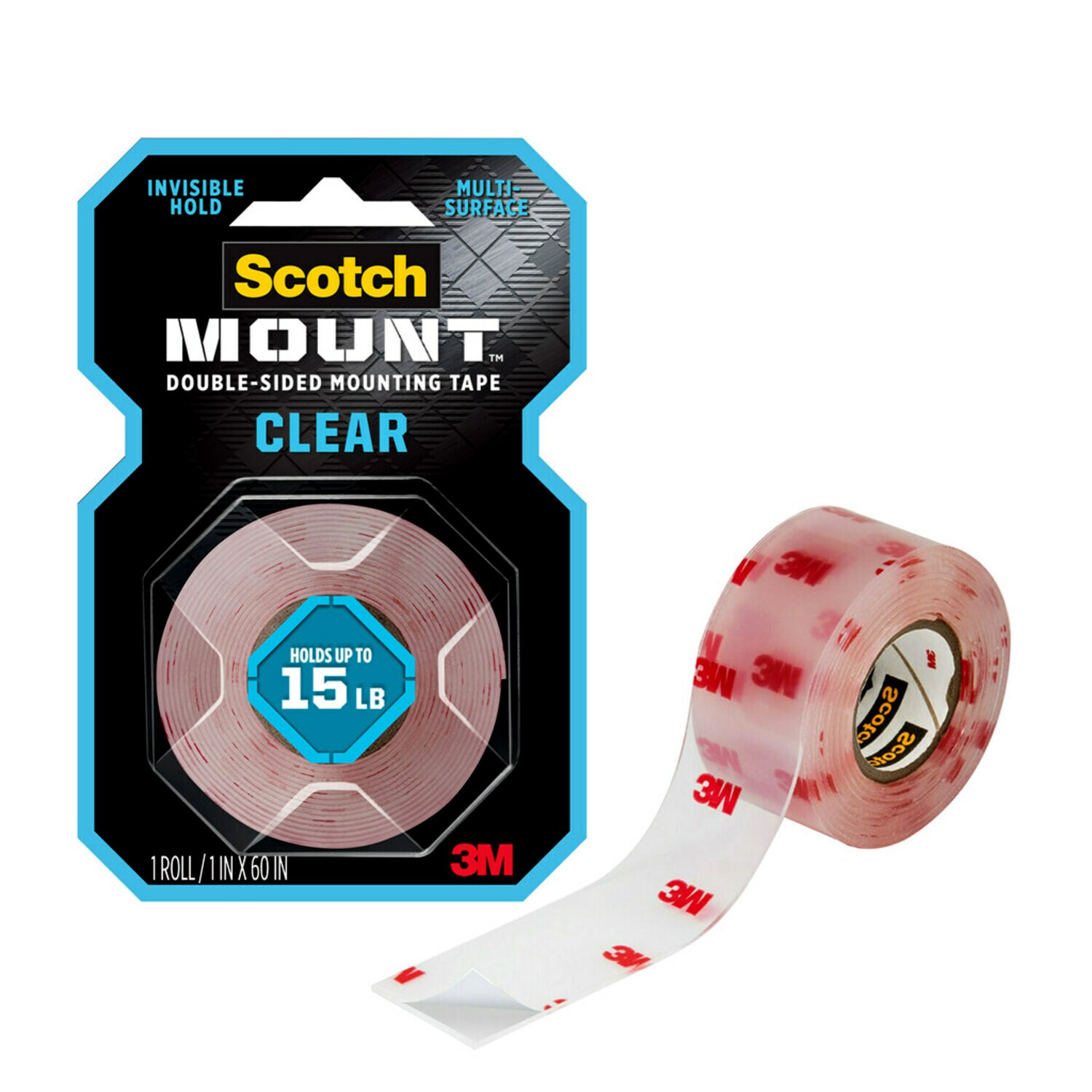 7100235242 - Scotch-Mount Clear Double-Sided Mounting Tape 410H-DC, 1 in x 60 in (2.54 cm x 1.52 m)