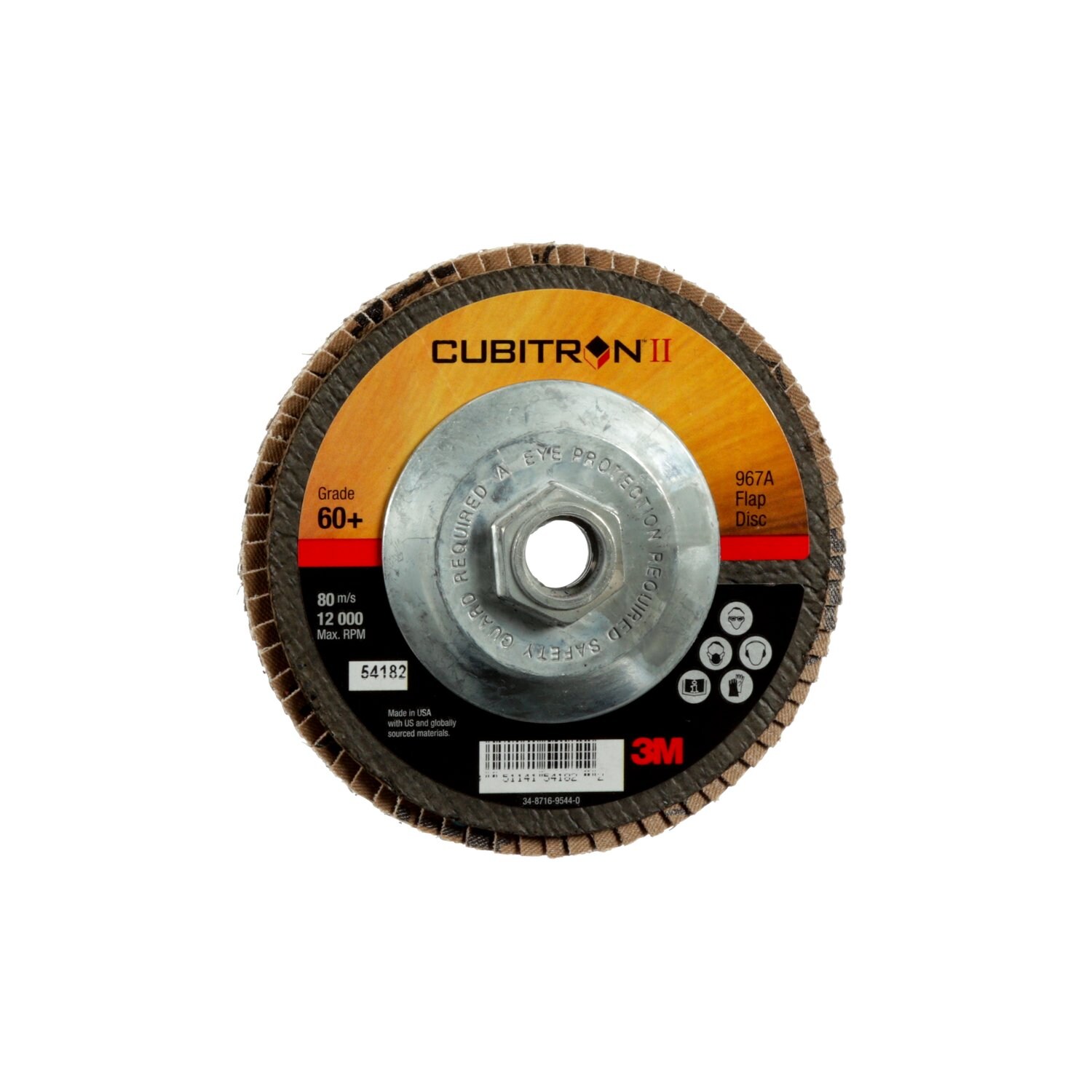 7100049201 - 3M Cubitron II Flap Disc 967A, 60+, T27, 5 in x 5/8"-11, 10 ea/Case