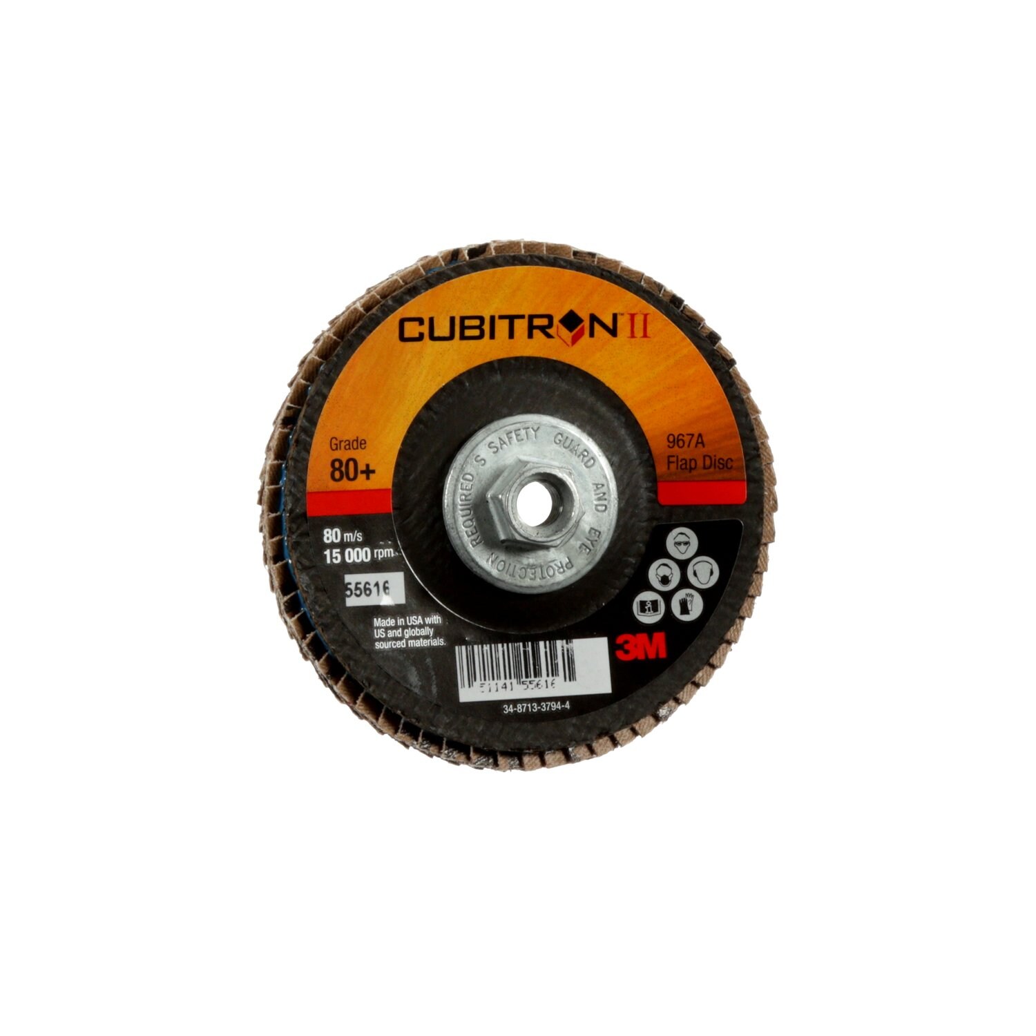 7010308943 - 3M Cubitron II Flap Disc 967A, 80+, T29 Quick Change, 4 in x 3/8"-24,
10 ea/Case