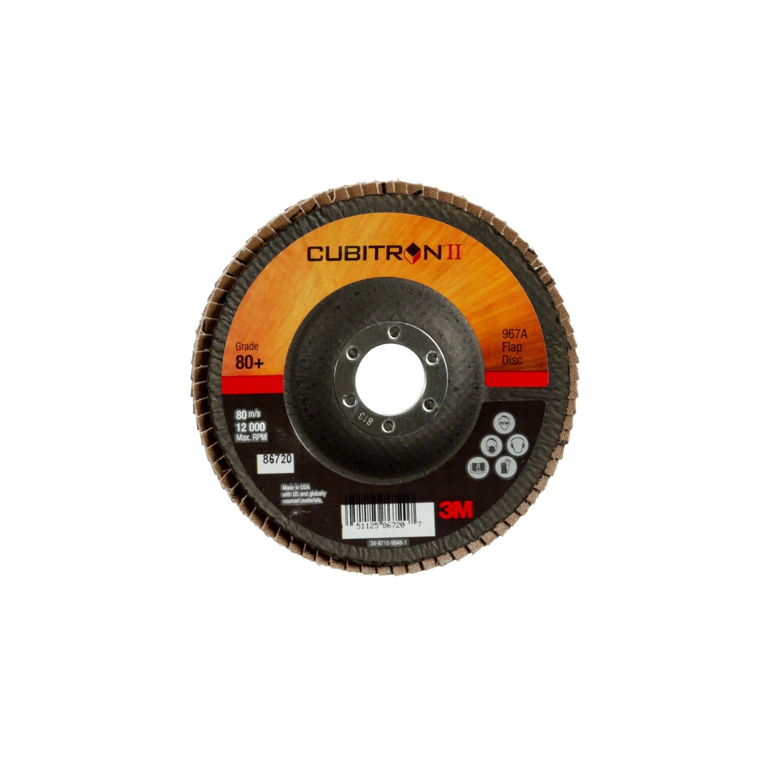 7000148201 - 3M Cubitron II Flap Disc 967A, 80+, T29, 5 in x 7/8 in, 10 ea/Case