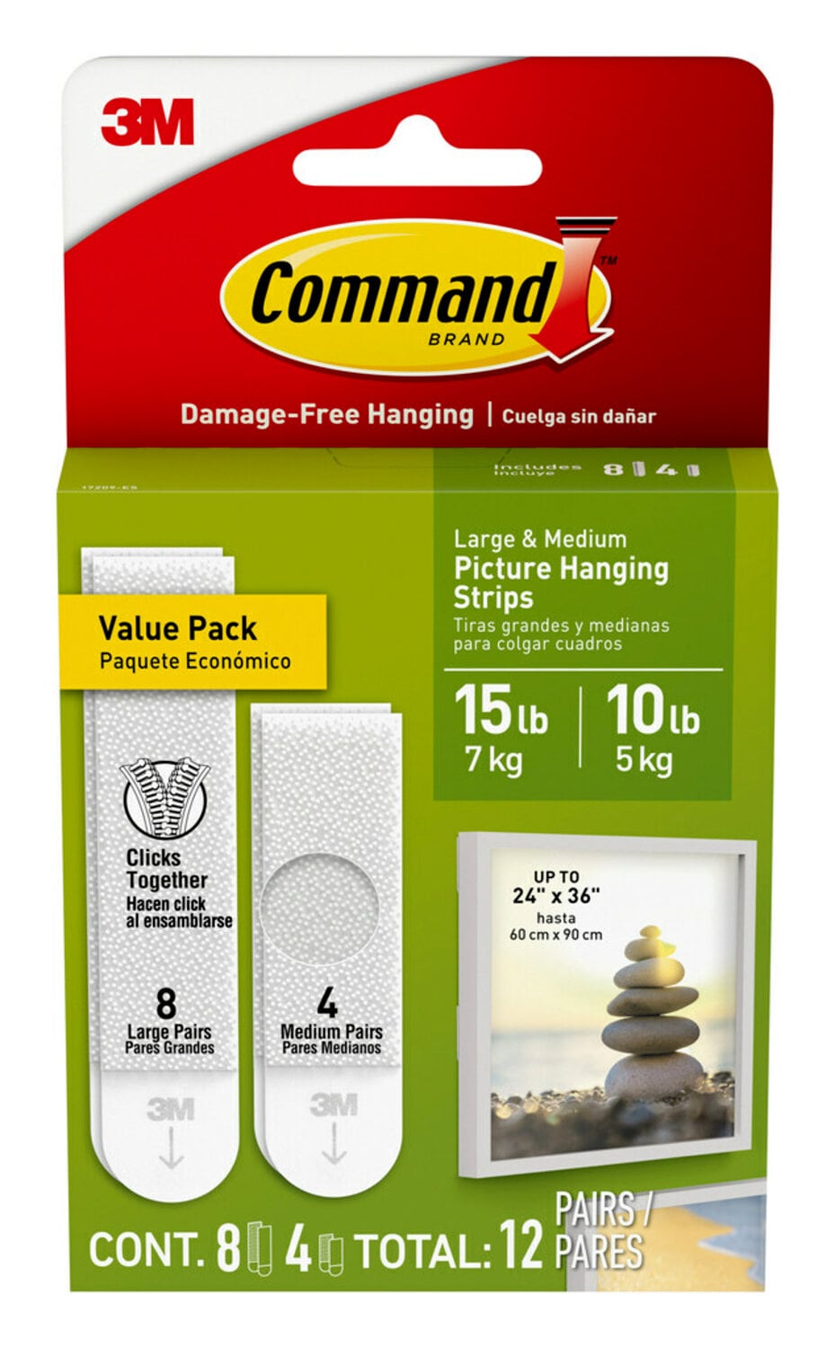 7100288264 - Command White Picture Hanging Strips Value Pack, 10 Lb and 15 Lb 17209-ES, 12 Pairs