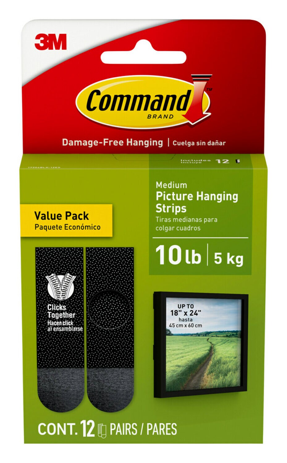 7100278667 - Command 10 lb Black Picture Hanging Strips 17204BLK-12ES, Value Pack, 12 Pairs