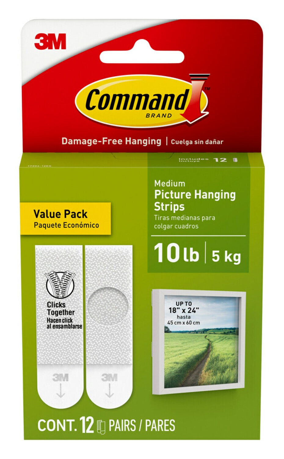 7100278448 - Command 10 lb White Picture Hanging Strips 17204-12ES, Value Pack, 12 Pairs