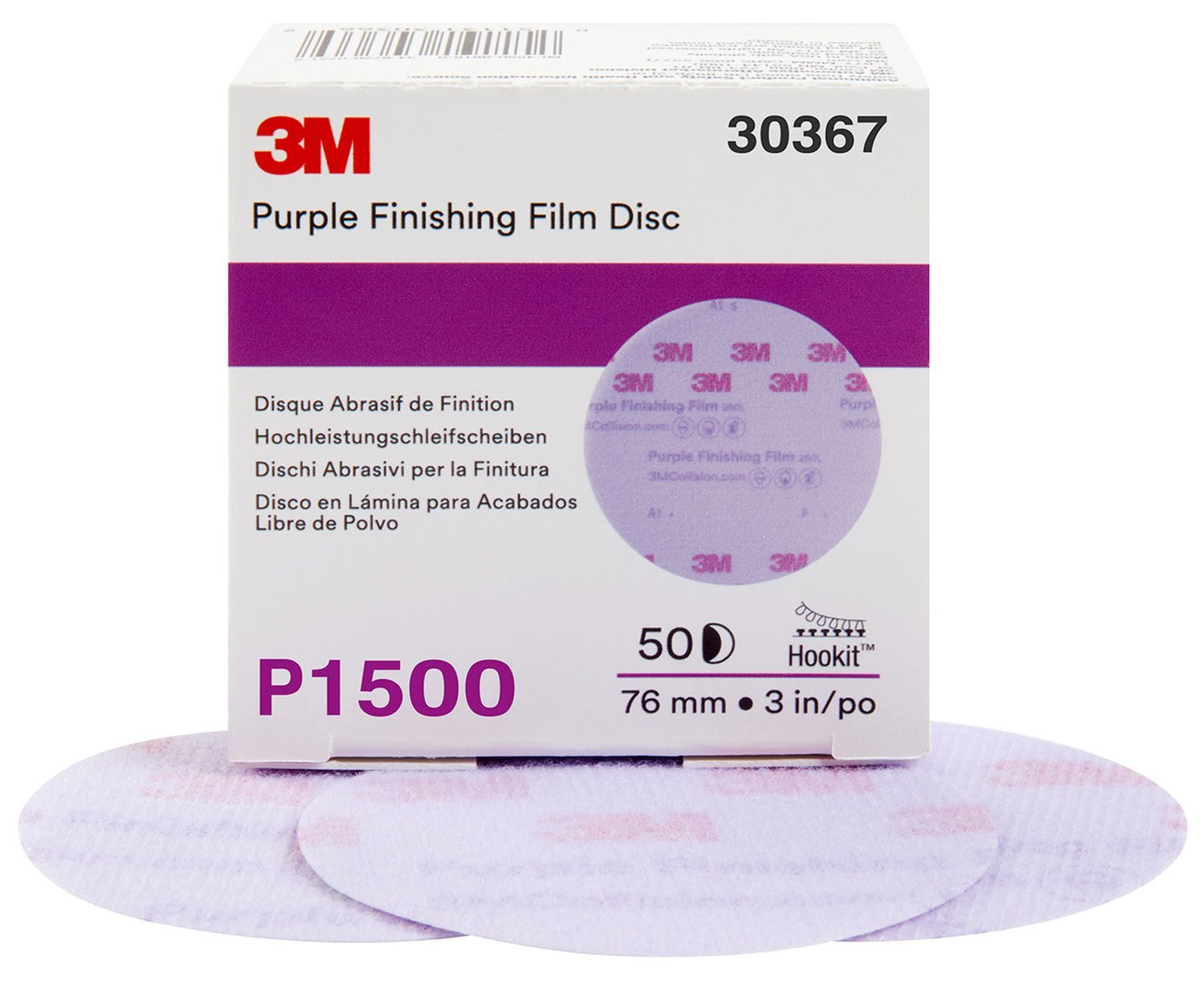 7100123055 - 3M Hookit Purple Finishing Film Abrasive Disc 260L, 30367, 3 in,
P1500, 50 discs per carton, 4 cartons per case