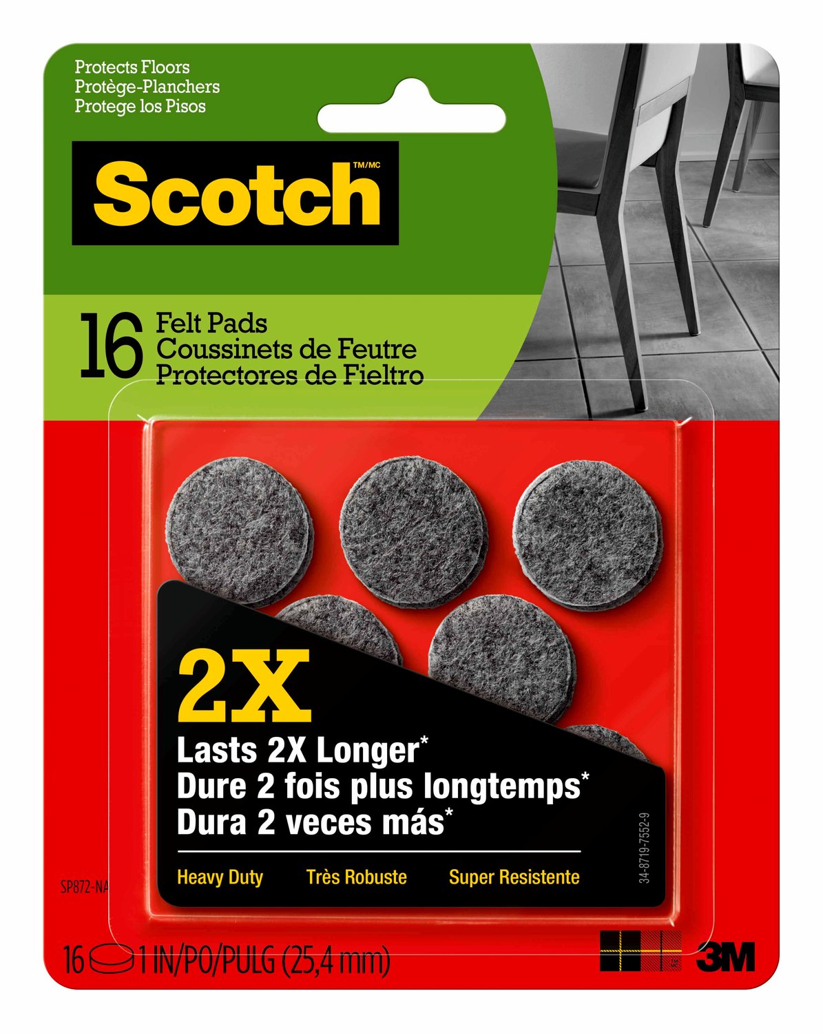 7100130288 - Scotch Heavy Duty Felt Pads 1-in Round, SP872-NA, 16-ct