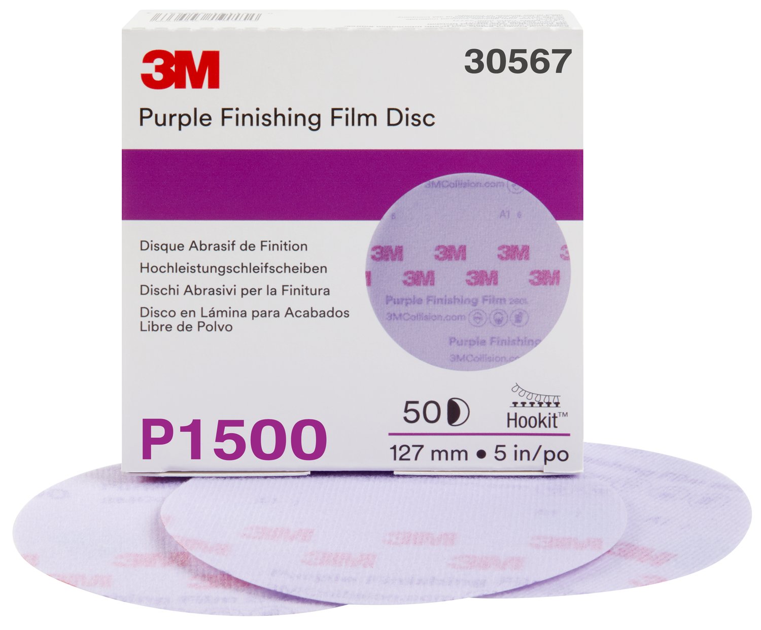 7100122806 - 3M Hookit Purple Finishing Film Abrasive Disc 260L, 30567, 5 in,
P1500, 50 discs per carton, 4 cartons per case