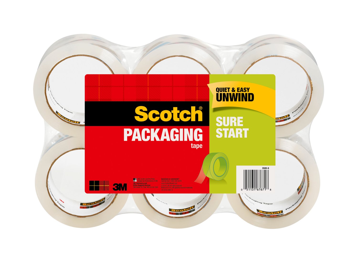 7010369640 - Scotch Tough Grip Moving Packaging Tape, 3500-6 1.88 in x 54.6 yds (48
mm x 50 m)