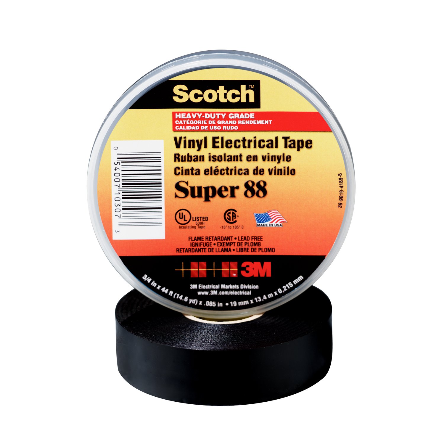 7000031579 - Scotch Vinyl Electrical Tape Super 88, 3/4 in x 44 ft, Black, 10
rolls/carton, 100 rolls/Case