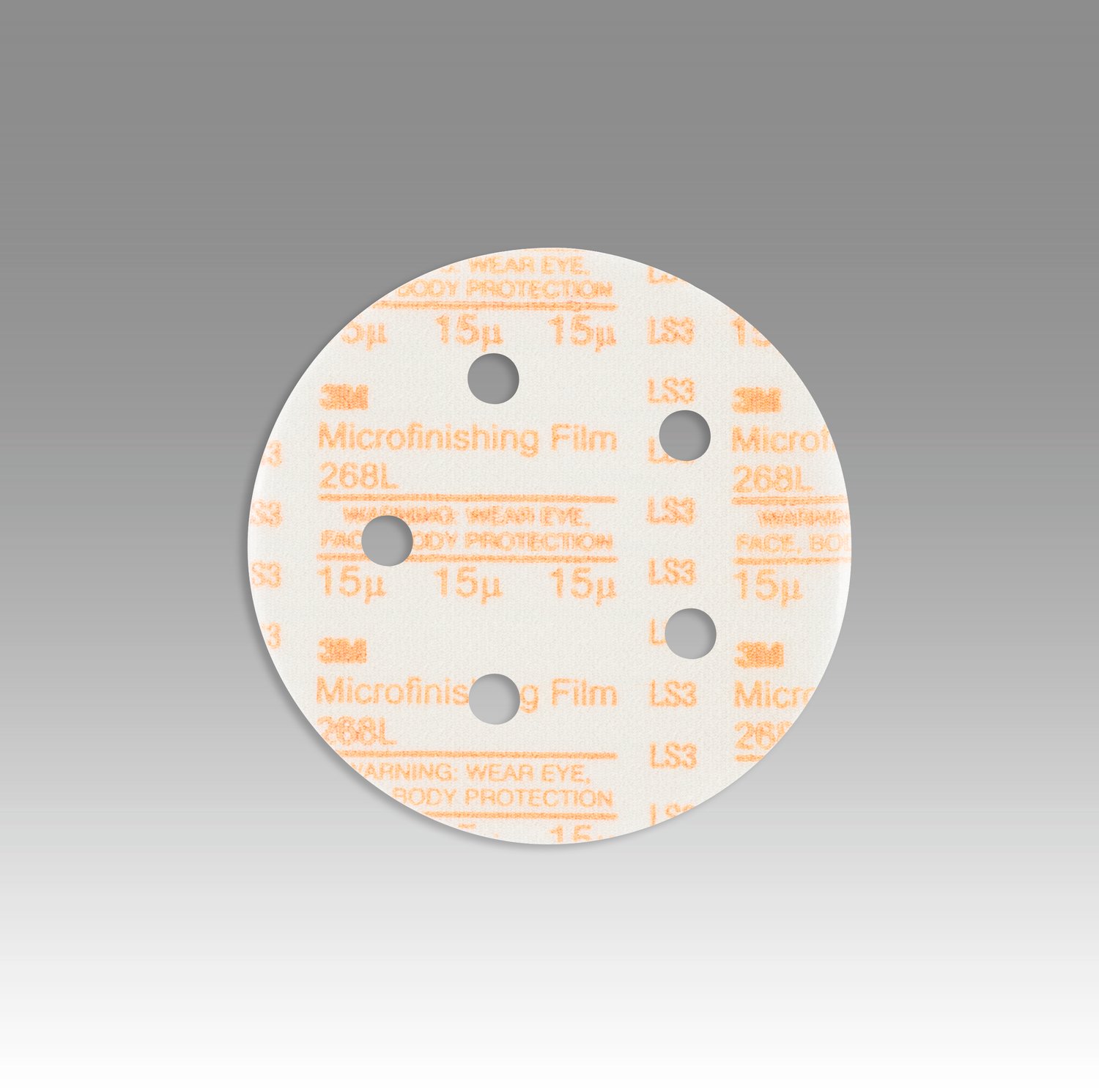 7010307657 - 3M Hookit Microfinishing Film Disc 268L, 15 Mic 3MIL, Type D, 5 in x
NH, D/F 5HL, Die 500FH, 25/Bag, 500 ea/Case