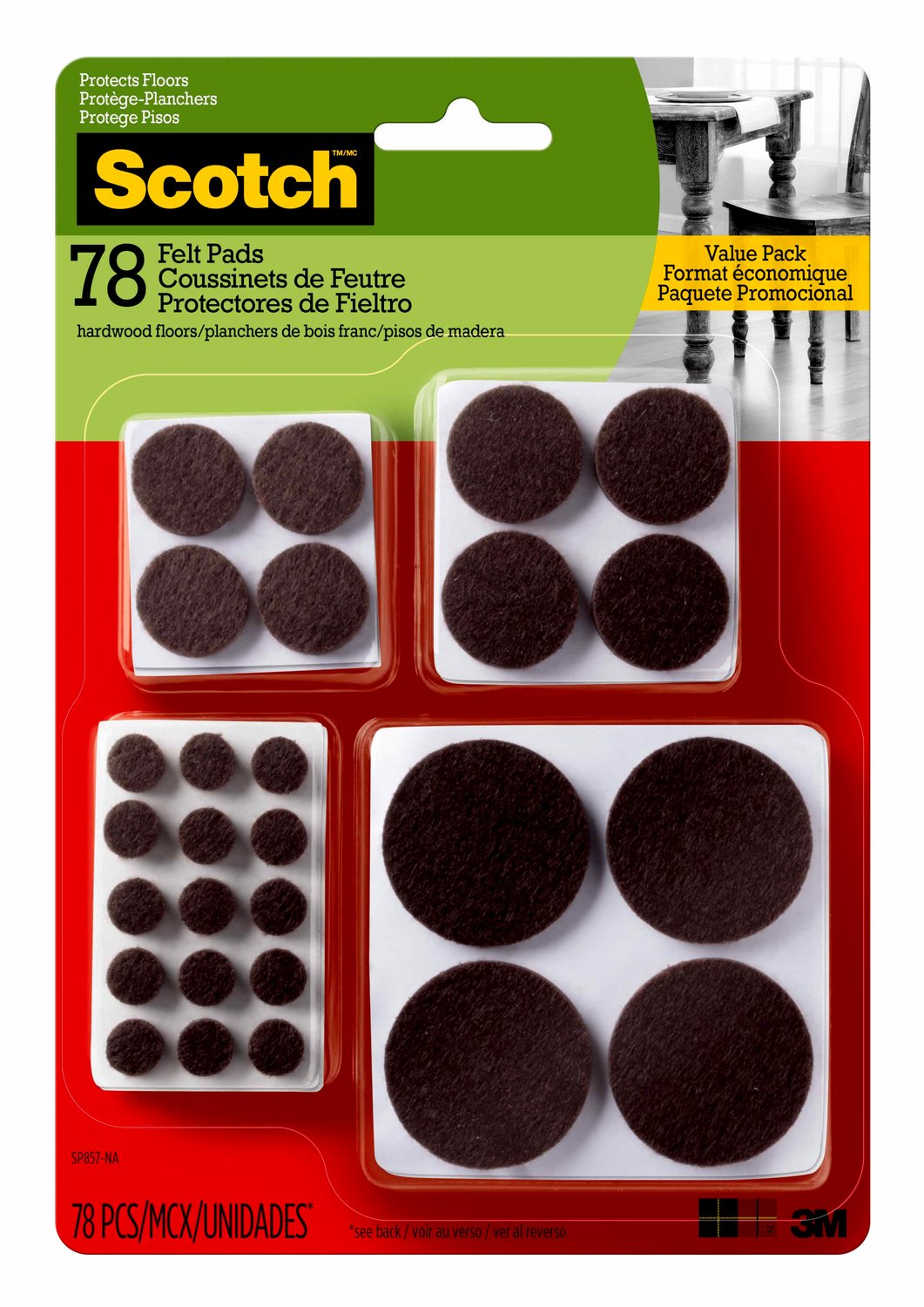 7100142702 - Scotch Round Felt Pads, SP857-NA, Multi Pack, Brown, 78pk