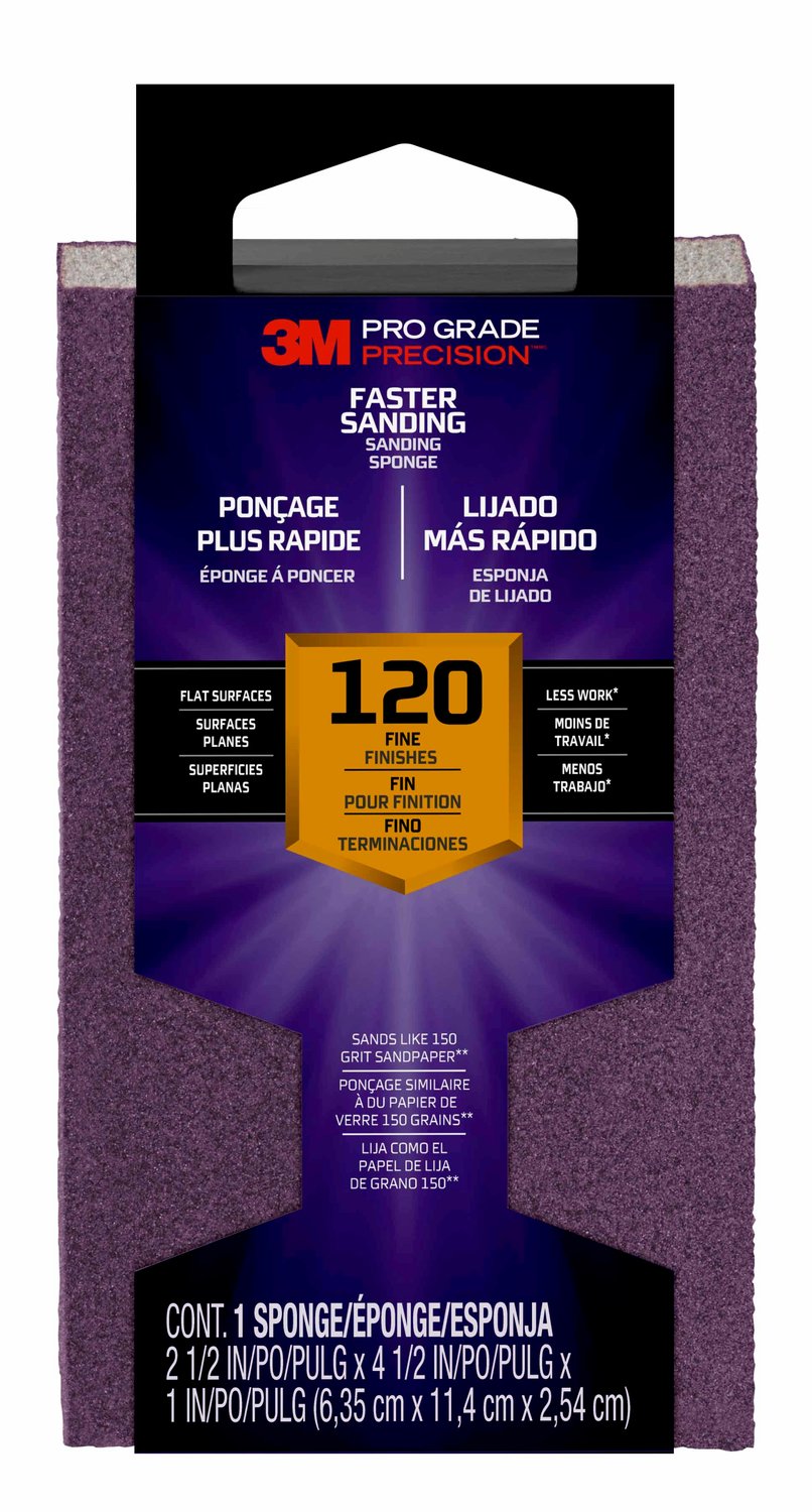 7100170034 - 3M Pro Grade Precision Faster Sanding Block Sponge, 24001TRI-F-B, 2.5
in x 4.5 in x 1 in, 120 grit, Fine, 12/cs