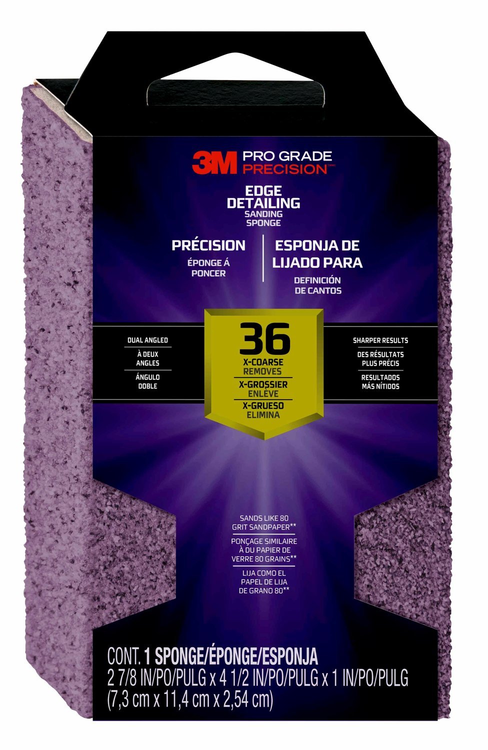 7100242588 - 3M Pro Grade Precision Edge Detailing Dual Angle Sanding Sponge
24303TRI-XC-DA, 2 7/8 in x 4 1/2 in x 1 in, 36 grit, 12/cs