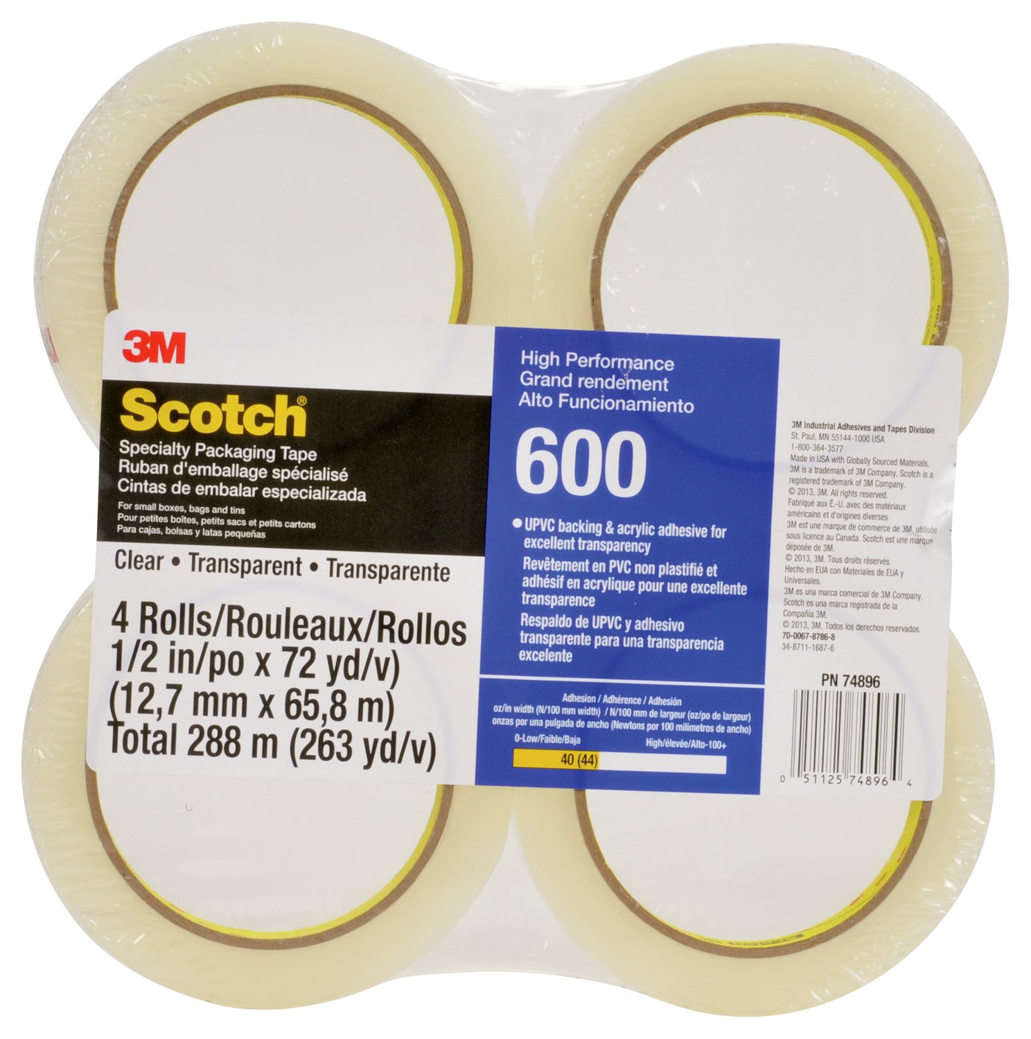 Scotch® High Performance Box Sealing Tape 375 Clear, (3) 72 mm x 50 m, 24  Individually Wrapped Rolls Per Case, Conveniently Packaged