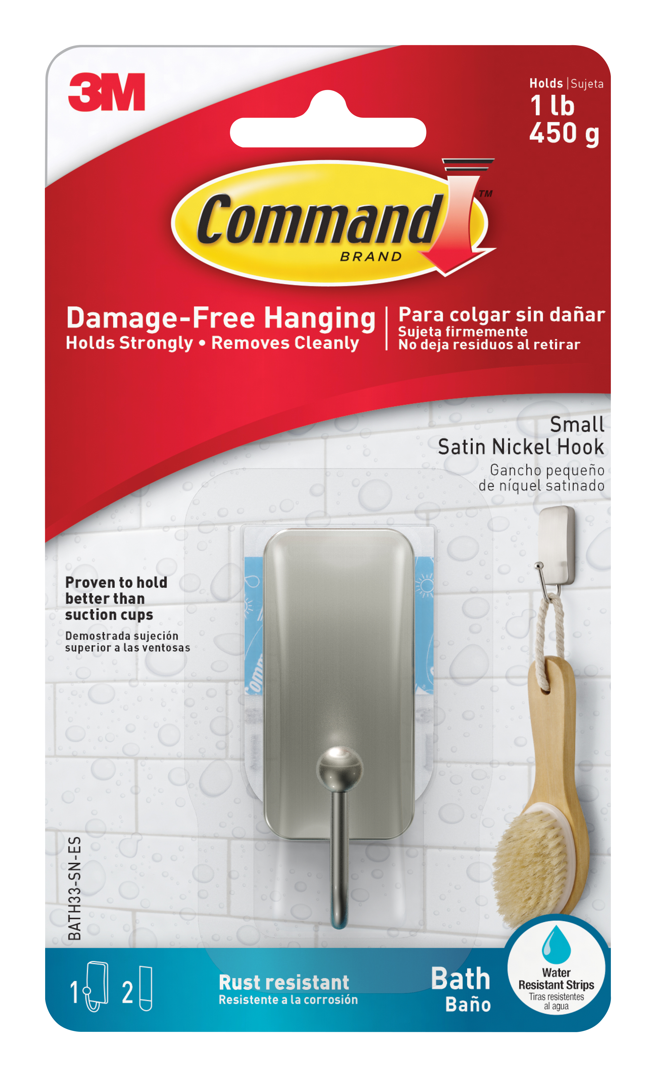 00076308728588 Command™ Bath Small Hook, Satin Nickel, BATH33-SN-ES  Aircraft products clips-hooks--adhesive-strips 9392087