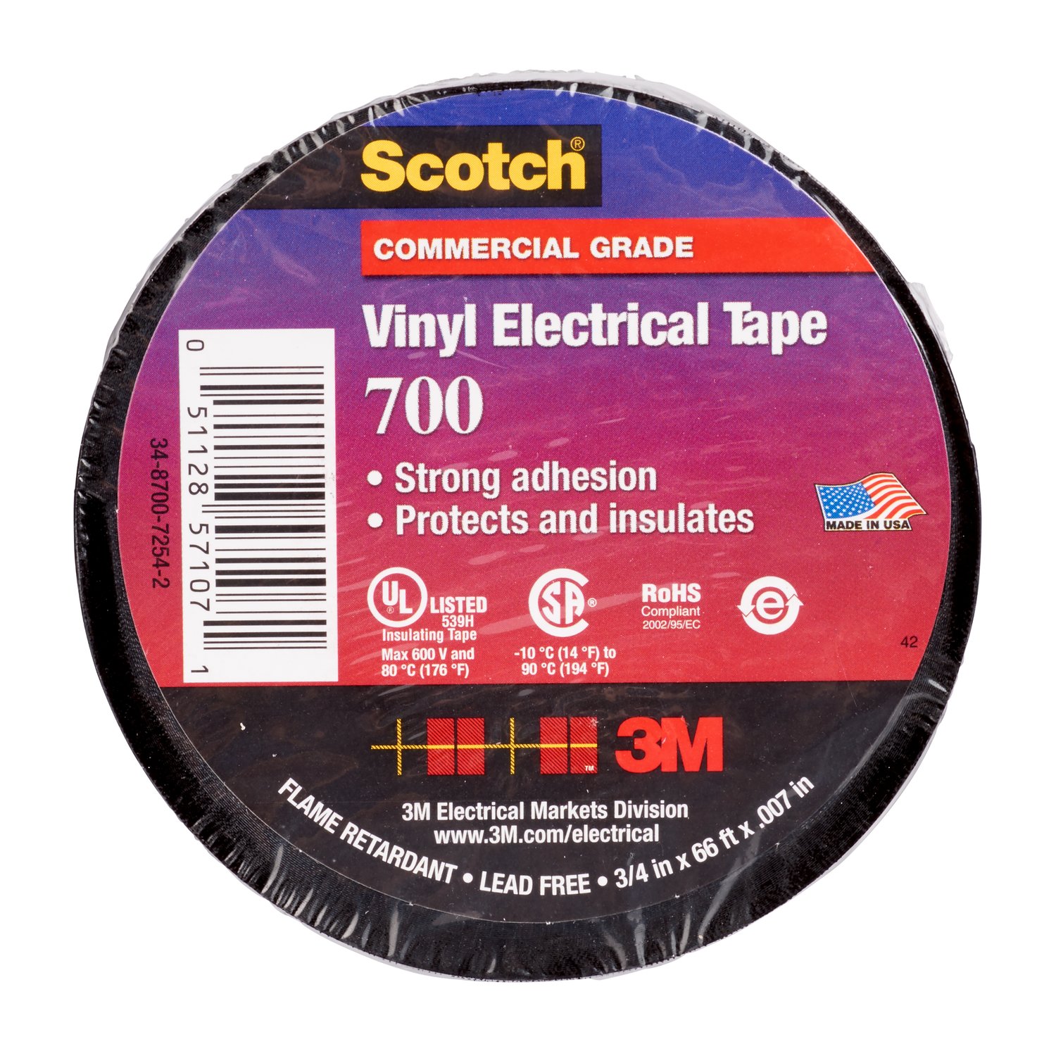 7000058619 - Scotch Vinyl Electrical Tape 700, 2 in x 20 ft, Black, 100 rolls/Case,
NO SHRINKWRAP