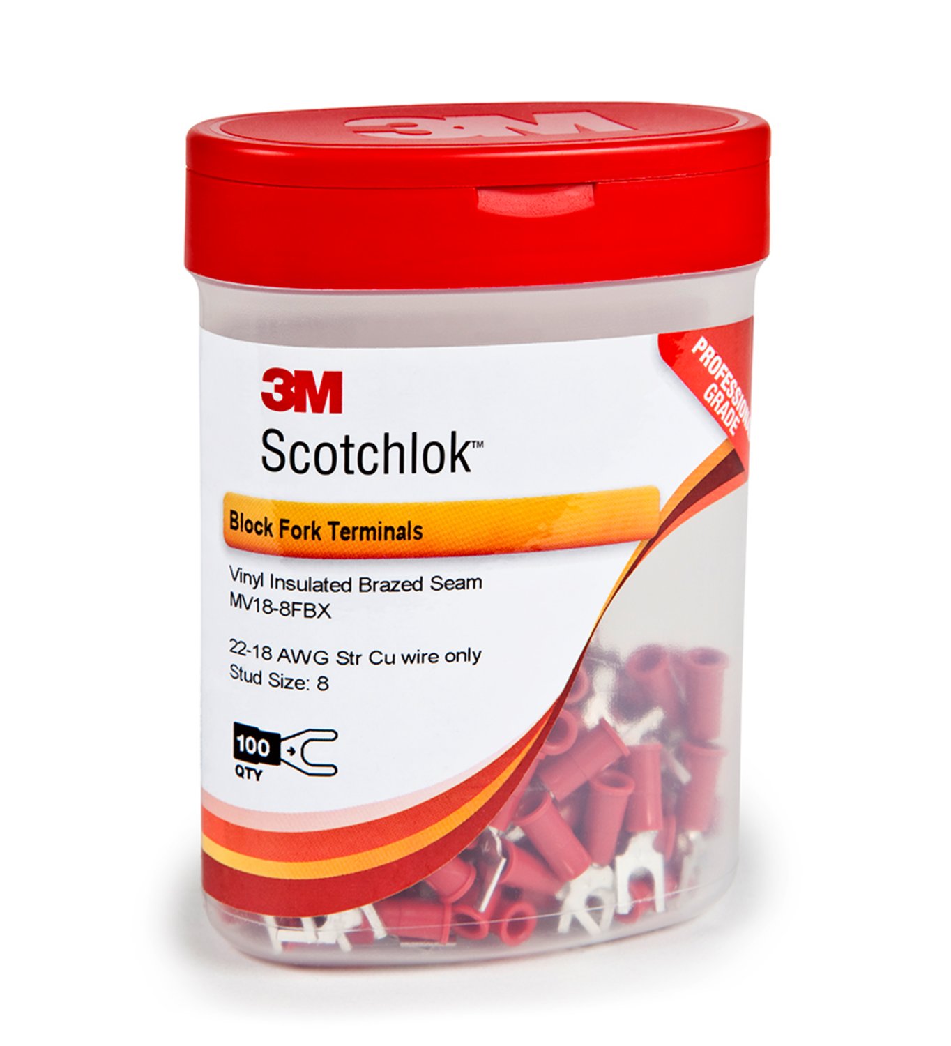 7000133323 - 3M Scotchlok Block Fork Vinyl Insulated, 100/bottle, MV18-8FBX,
suitable for use in a terminal block, 500/Case