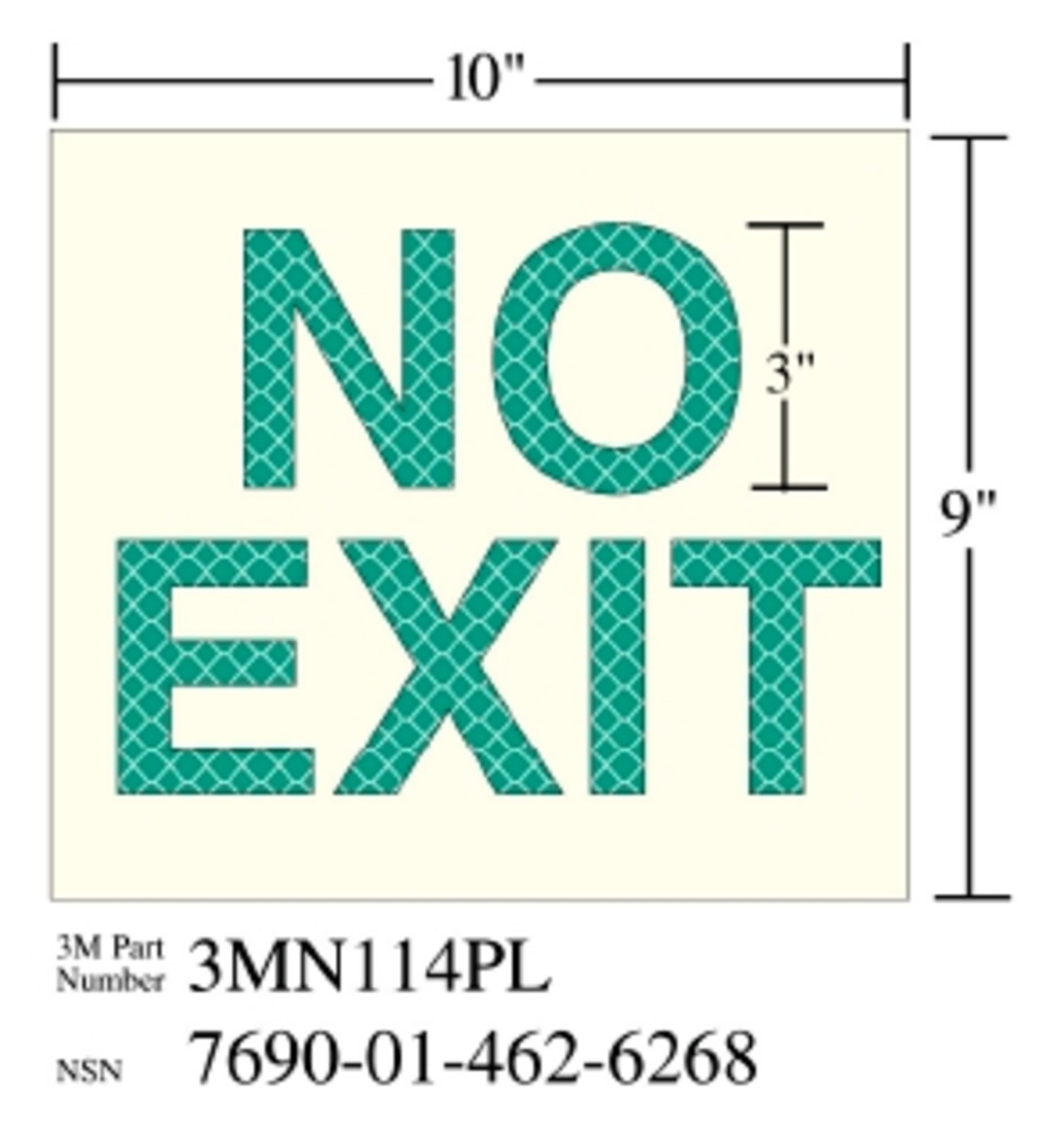 7010389816 - 3M Photoluminescent Film 6900, Shipboard Sign 3MN114PL, 10 in x 9 in, No EXIT, 10/Package