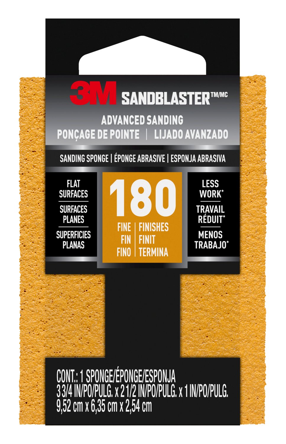 7000047851 - 3M SandBlaster Advanced Sanding Sanding Sponge, 20907-180 ,180 grit, 3
3/4 in x 2 1/2 x 1 in, 1/pk