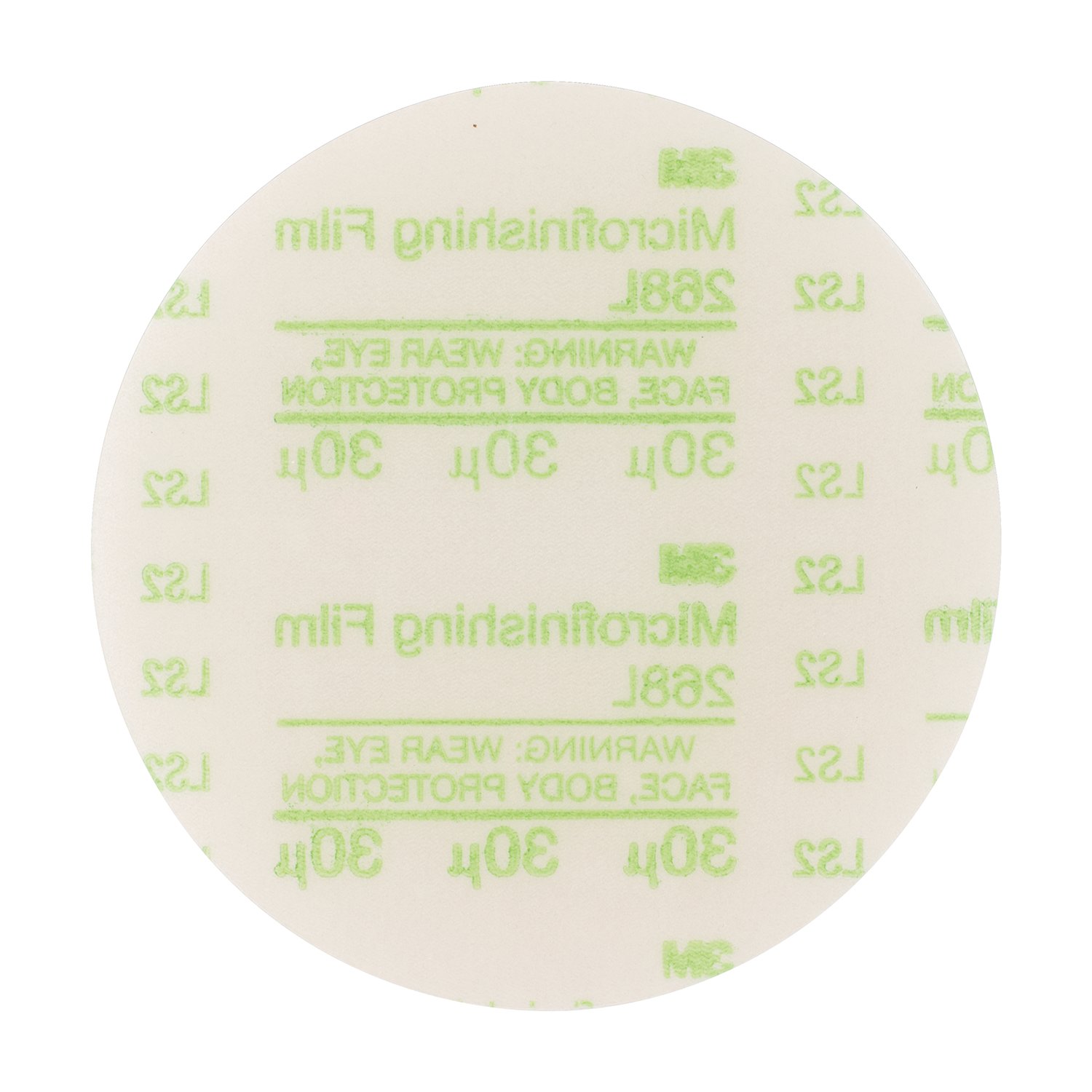 7100194169 - 3M Hookit Microfinishing Film Disc 268L, 30 Mic 3MIL, Type D, 3 in,
Die 300DS, Clean Sanding