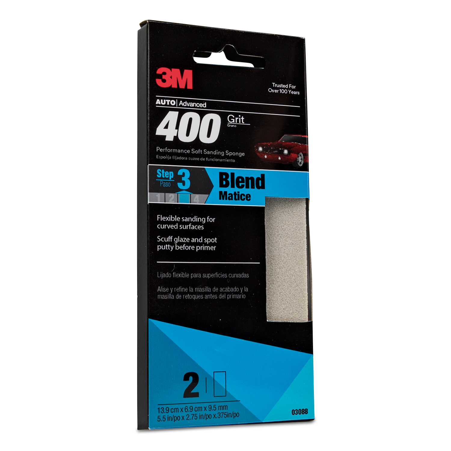 Medium/Coarse 3.75in by 2.625in by 1in New 3M 909NA Small Area Sanding Sponge 