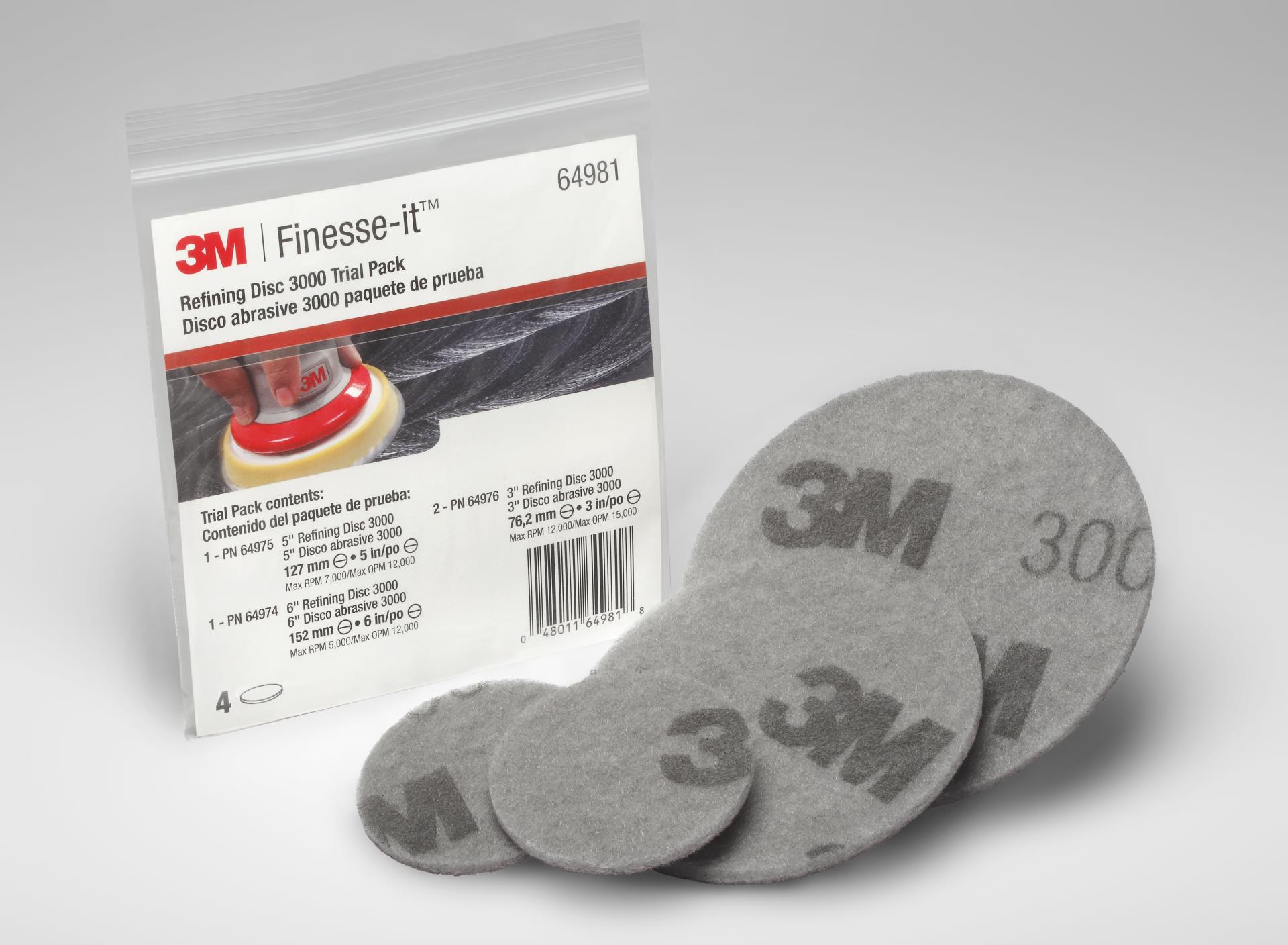 00048011649818 3M™ Finesse-it™ Refining Disc 3000, 64981, (1) in disc  (1) in disc (2) in disc, Multi Pack, 20 packs per case Aircraft  products nonwoven-discs 9376451