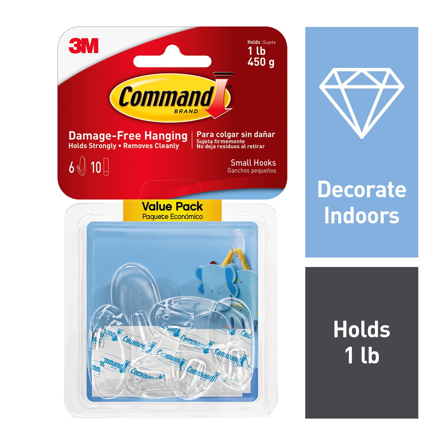 7100100531 - Command Clear Small Hooks, Value Pack 6 hooks, 10 strips, 17092CLR-6ES